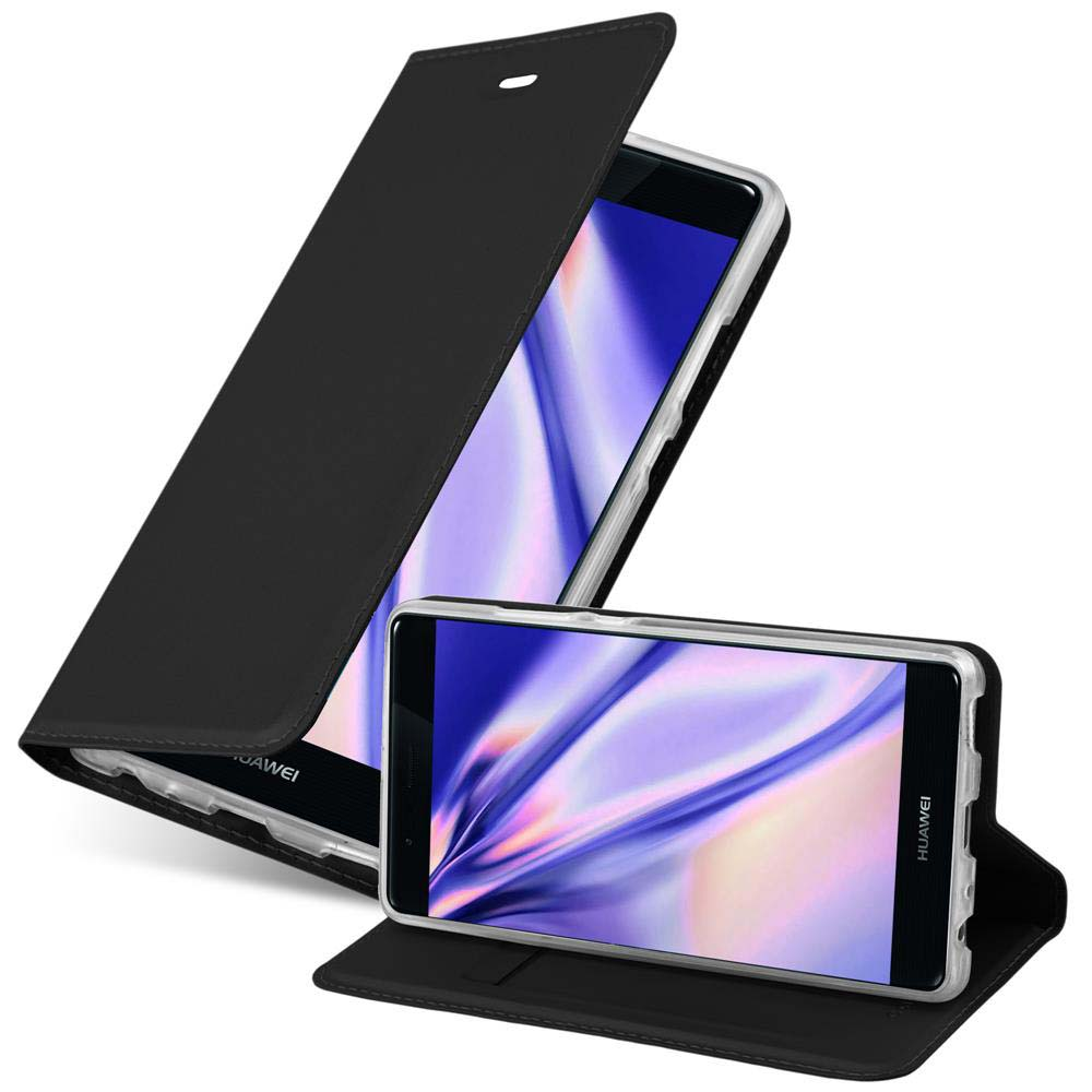 Schwarzes Handy-Etui geöffnet. Ein Telefon befindet sich im Etui, ein anderes liegt offen.