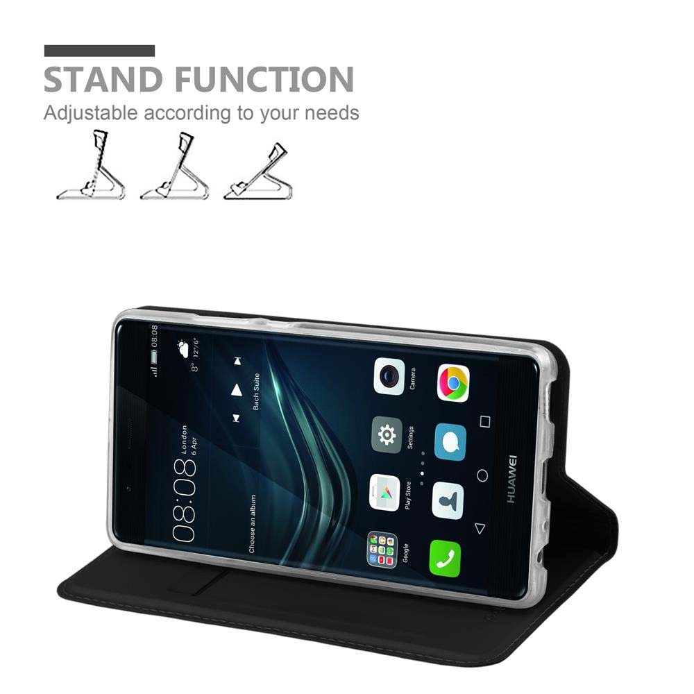 Ein Telefon in einer Hülle. Das Telefon steht auf einem Ständer. Der Bildschirm zeigt den Startbildschirm.