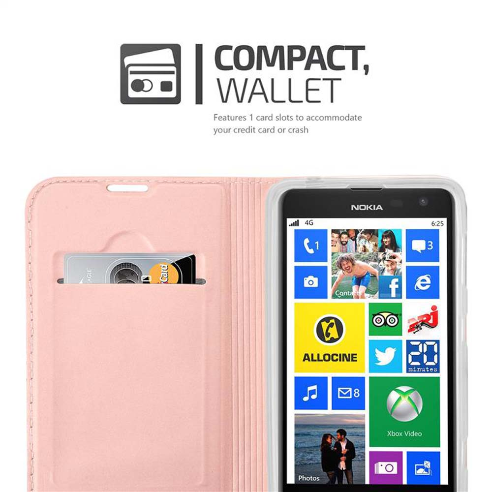 Smartphone in custodia rosa con fessura per carte. C'è una carta all'interno. Sfondo bianco.