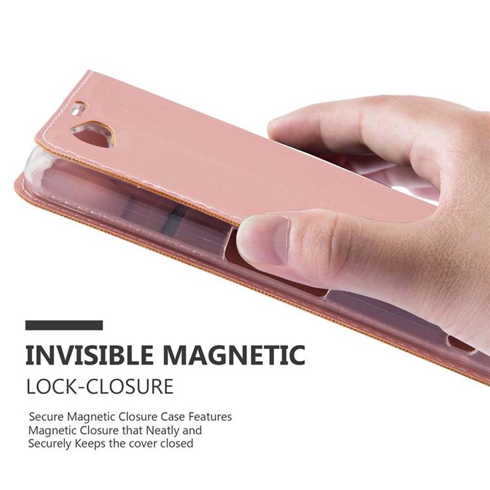 Eine rosa Handyhülle geöffnet, der Text lautet unsichtbarer Magnetverschluss.