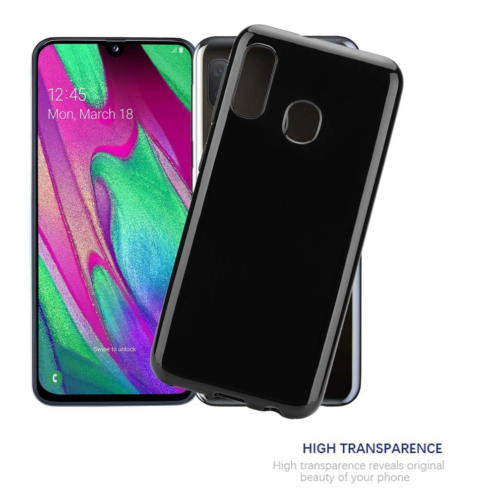 Schwarze Handyhülle mit Telefon, das Zeit und Datum anzeigt.