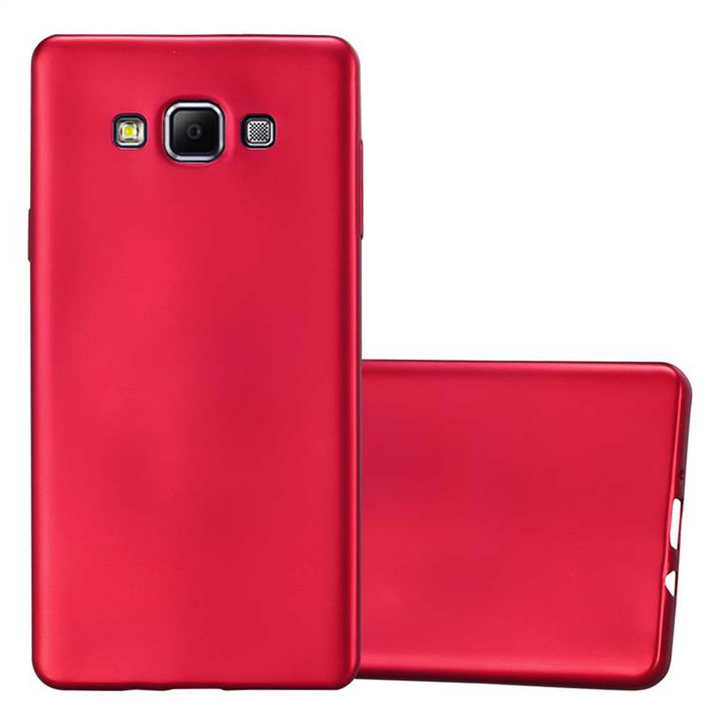 Dos fundas rojas para teléfono, una de pie, otra tumbada.