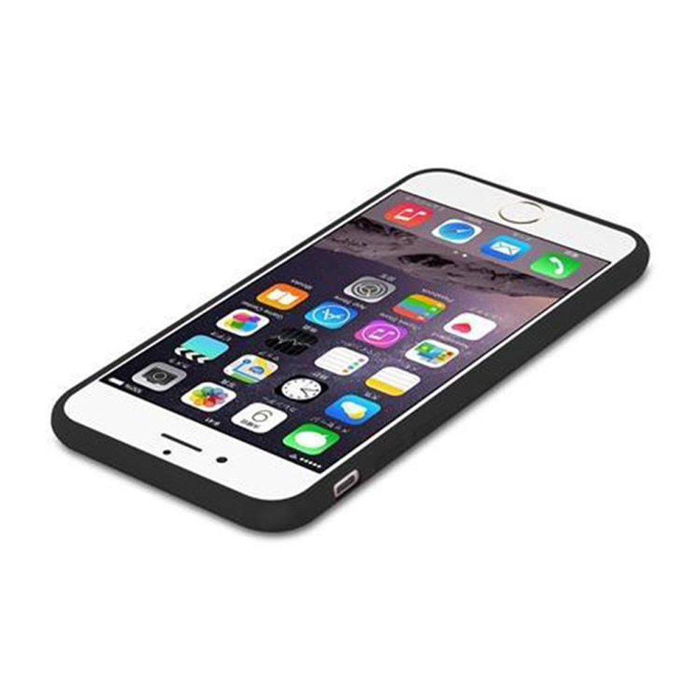 Ein weißes Telefon mit schwarzem Gehäuse. Das Telefon liegt auf einer weißen Oberfläche mit vielen App-Symbolen. Der Hintergrund ist weiß.