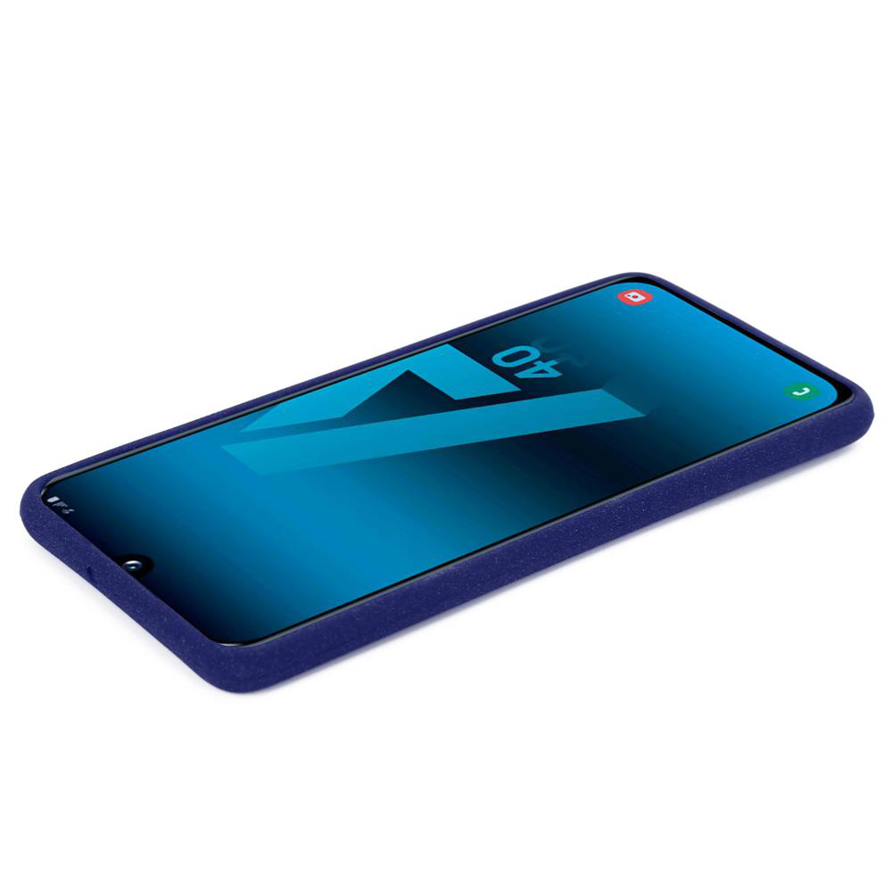 Una custodia per telefono blu con uno schermo che mostra un'interfaccia blu con il numero 40.