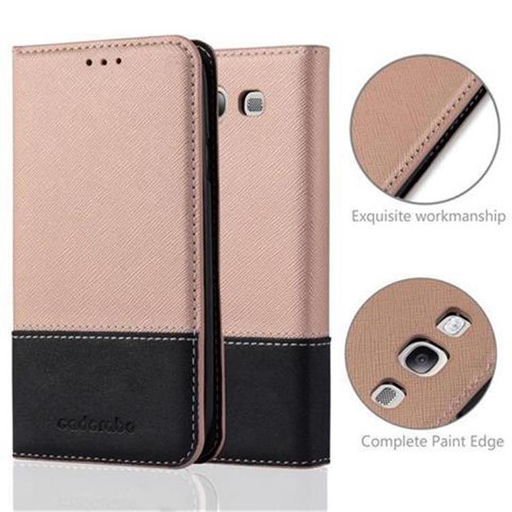 Custodia rosa e nera, con dettagli di lavorazione e fotocamera del telefono.