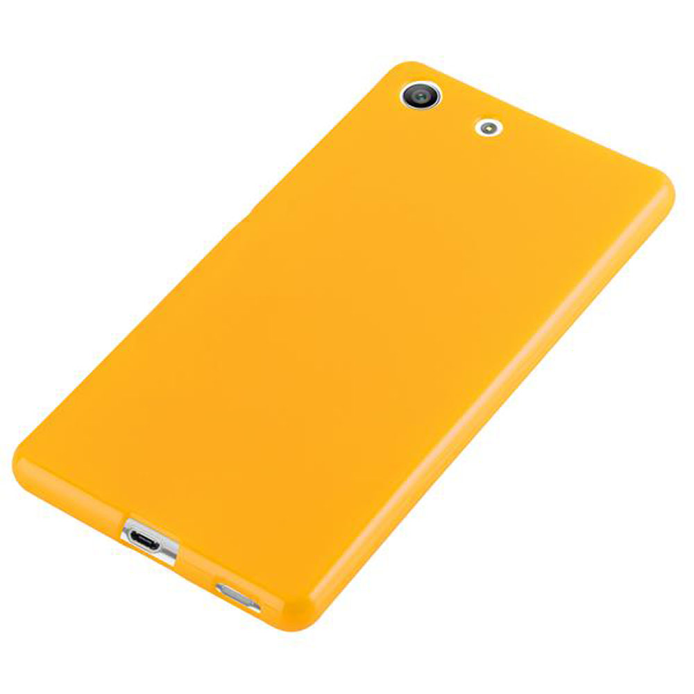 Custodia gialla per telefono con foro per fotocamera e porta di ricarica.