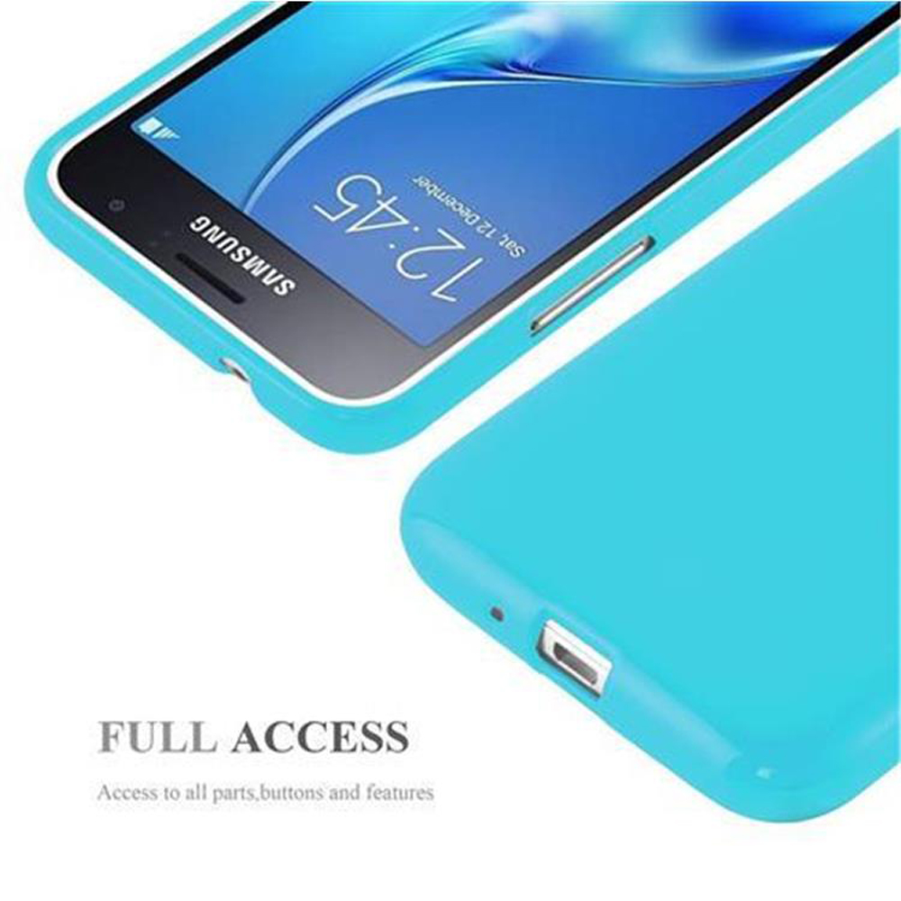 Ein türkisfarbenes Telefon und eine Hülle mit dem Text 'FULL ACCESS'.