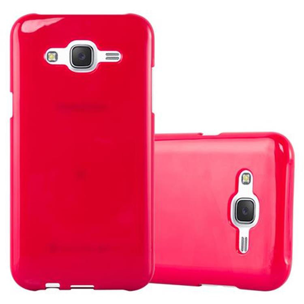Dos fundas rojas para teléfono. Una hacia arriba, otra hacia abajo. Fondo blanco.