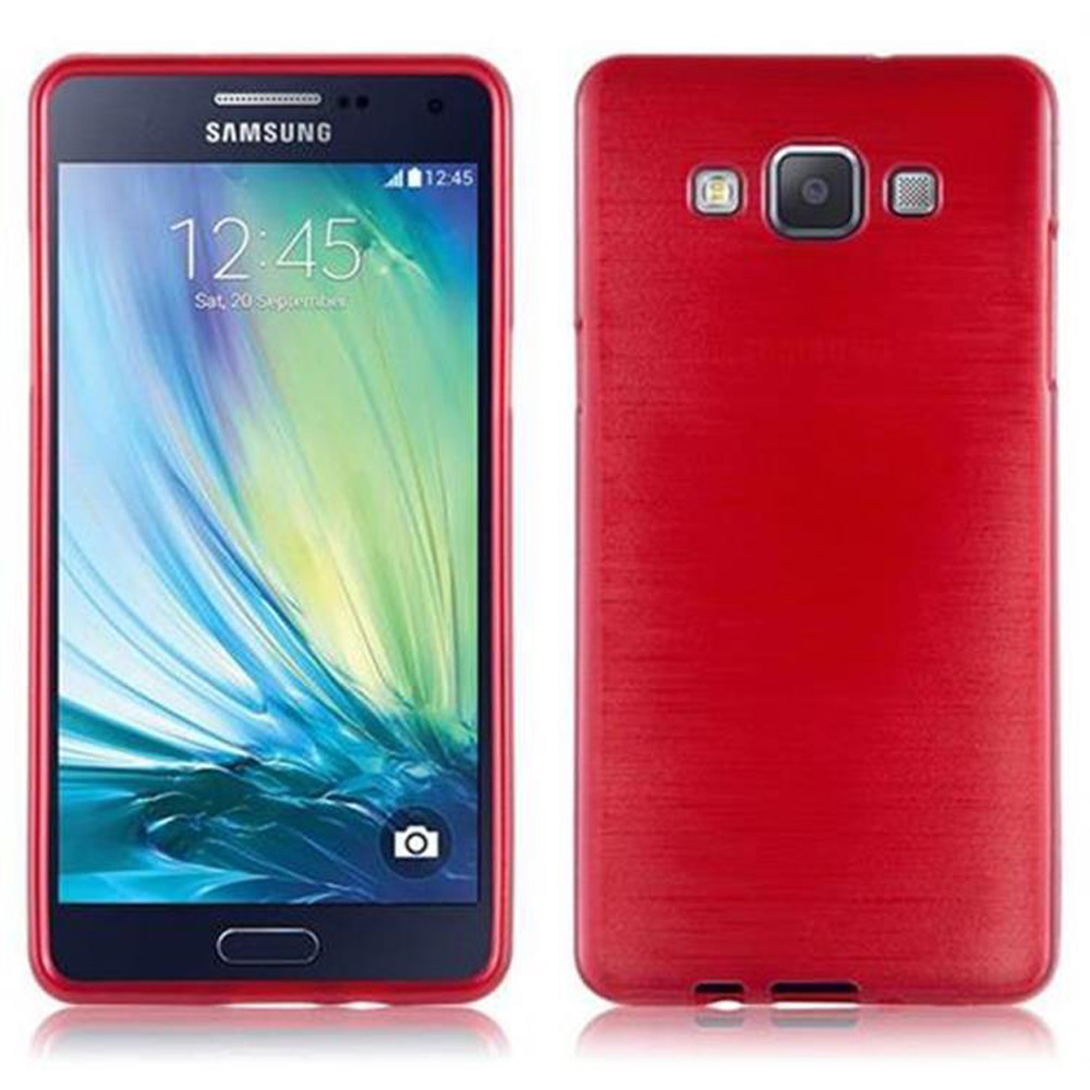 Teléfono rojo con funda roja. Muestra las 12:45, sábado 20 de septiembre. La funda tiene un diseño rojo.