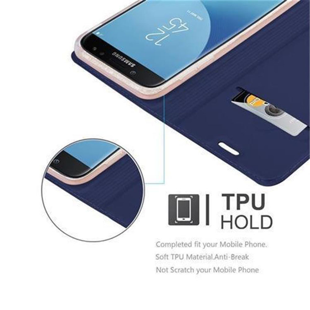 Blaue Handyhülle mit Telefon. Die Hülle ist offen, zeigt Bildschirm und Karte.