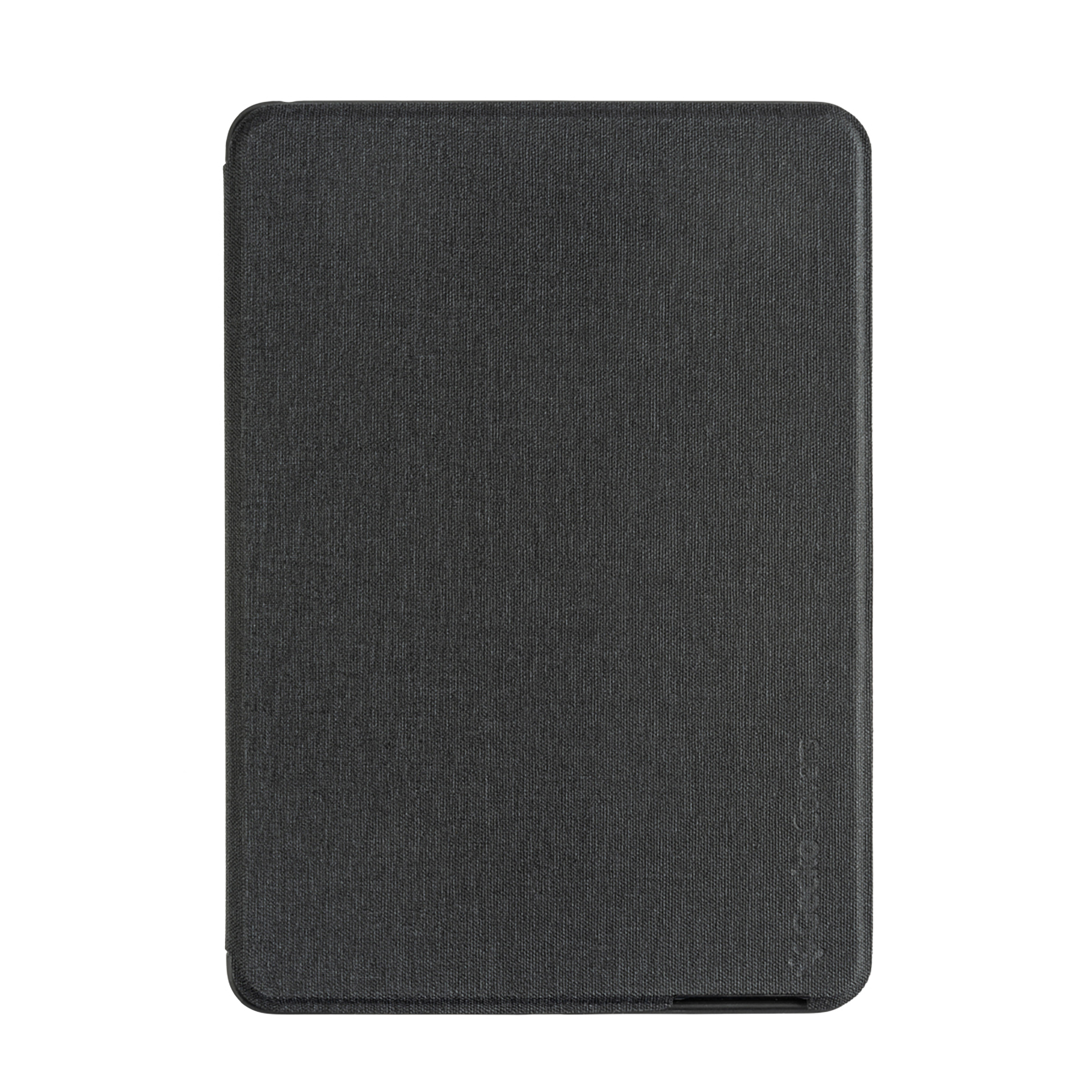 Schwarze Tablethülle. Die Hülle ist rechteckig und hat eine strukturierte Oberfläche.