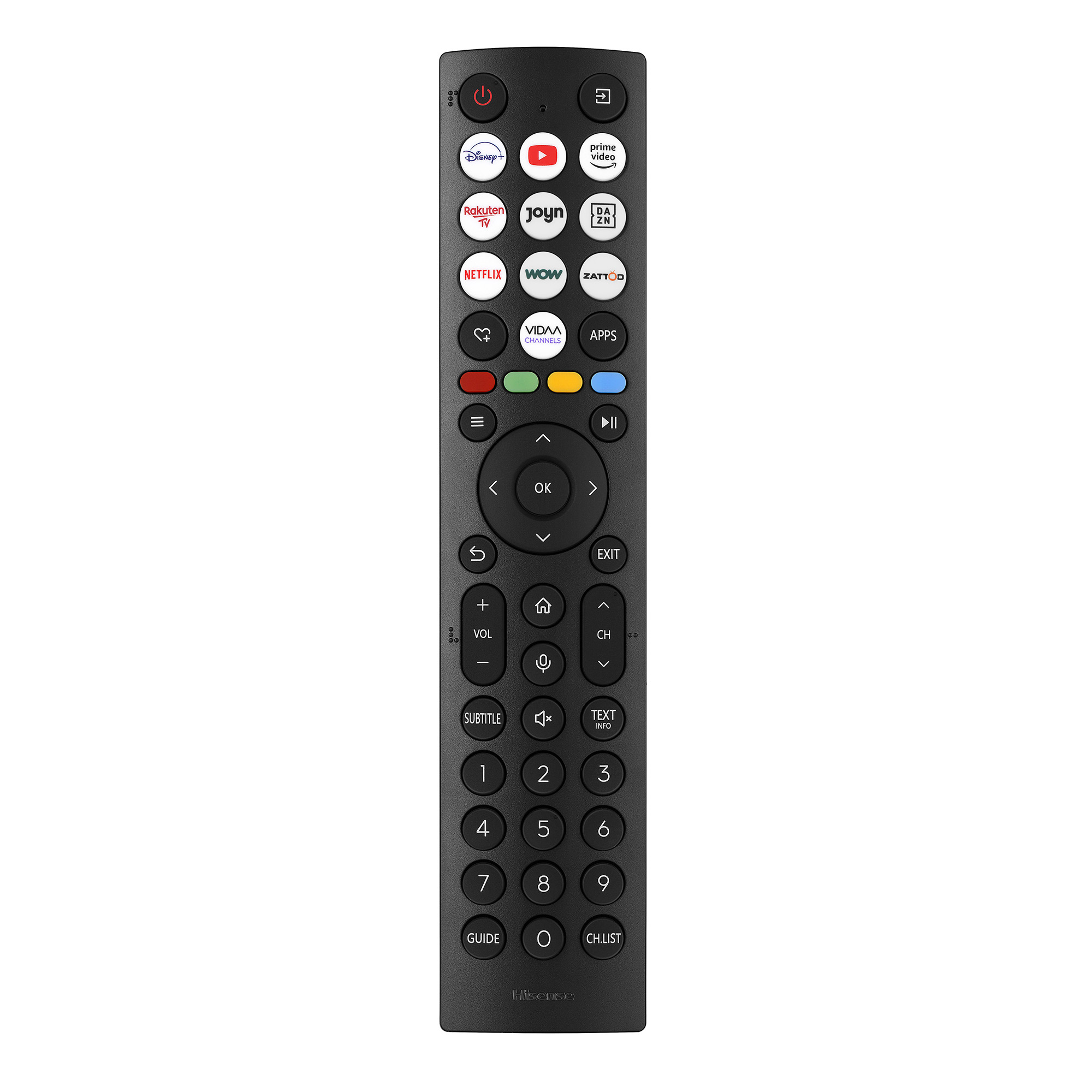 Czarny pilot z wieloma przyciskami. Pilot jest do telewizora.
