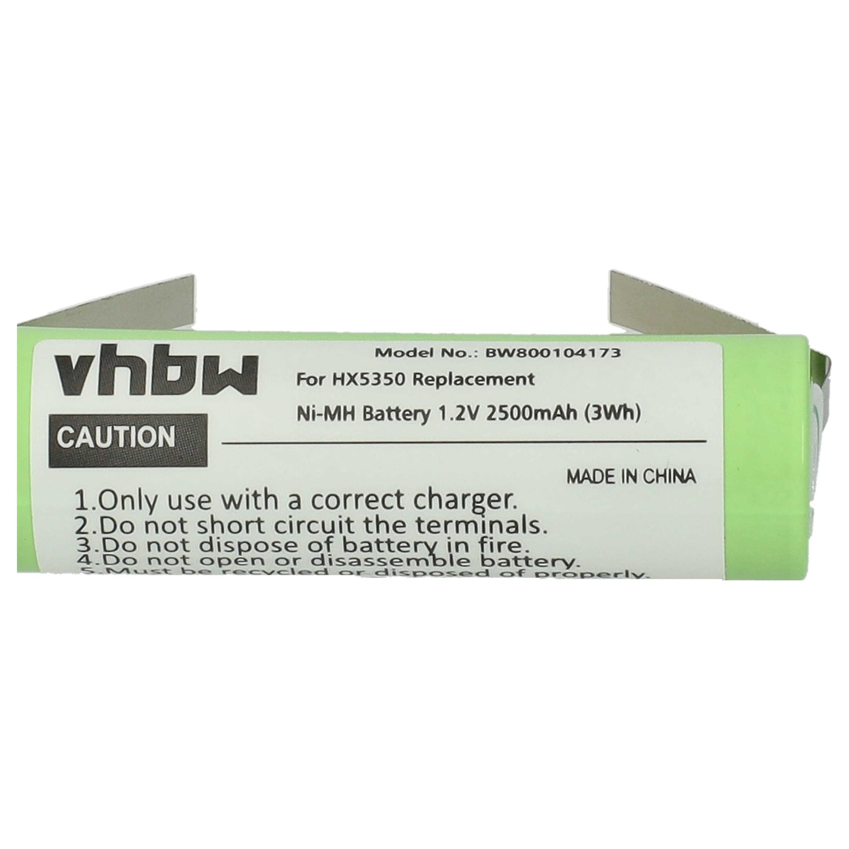Grüne Batterie mit Beschriftung, Warnung und Modellnummer.