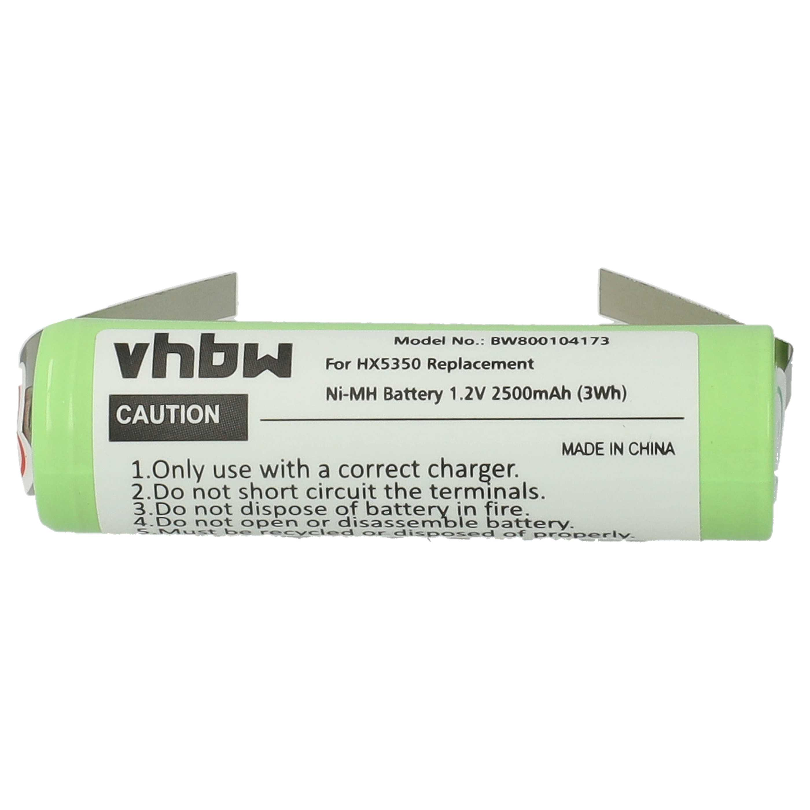 Grüne Batterie mit weißem Etikett und Text, mit Metallhaltern.