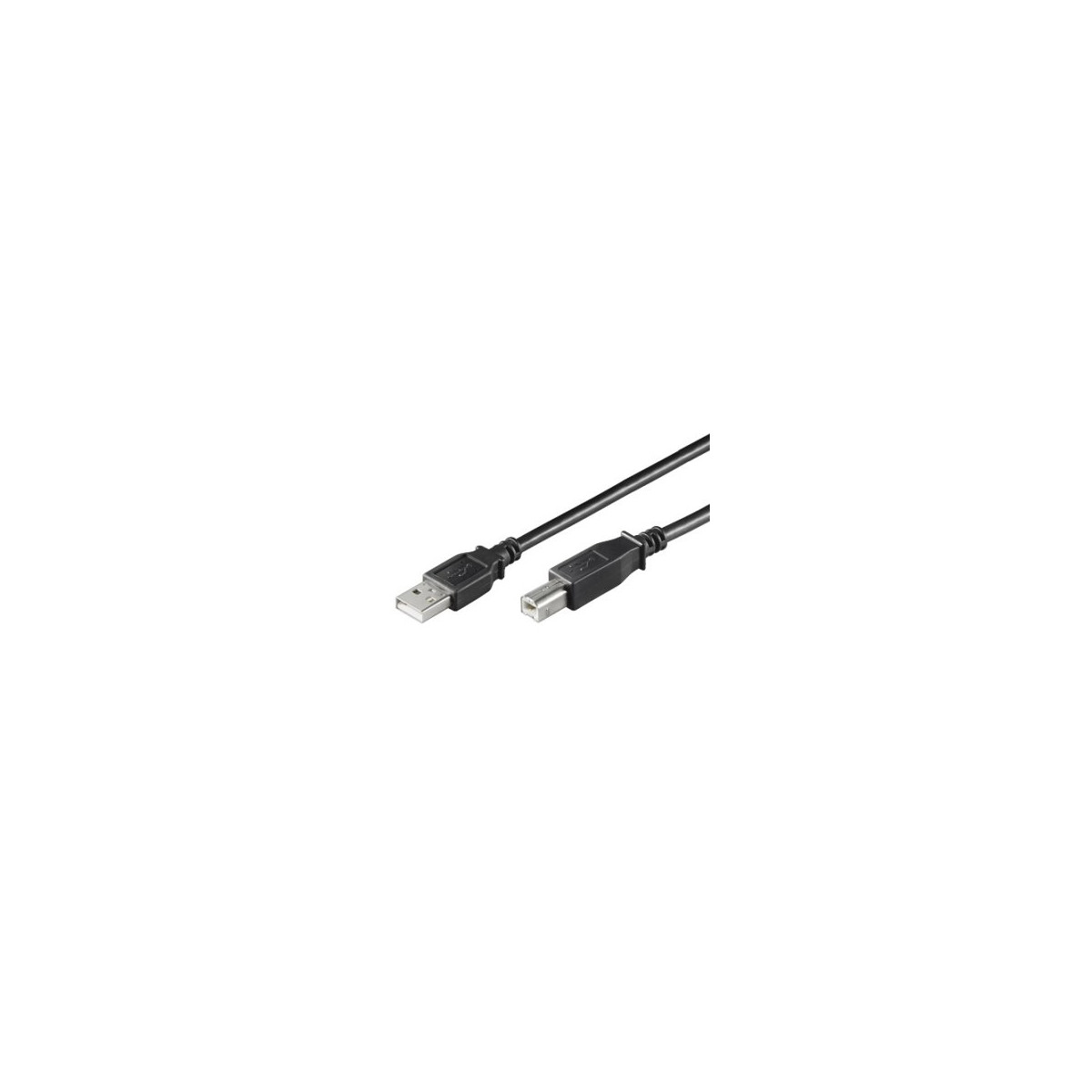 Schwarzes USB-Kabel mit Anschlüssen auf weißem Hintergrund.