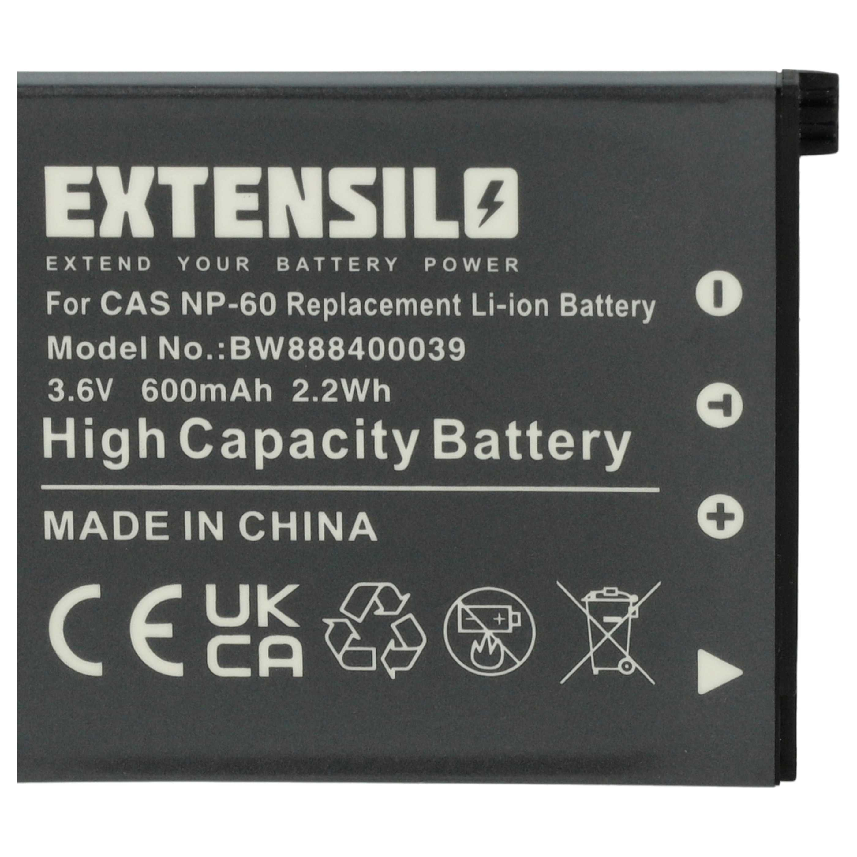 Hochleistungsbatterie. Text: Extensil, Extend your battery power. Hergestellt in China.