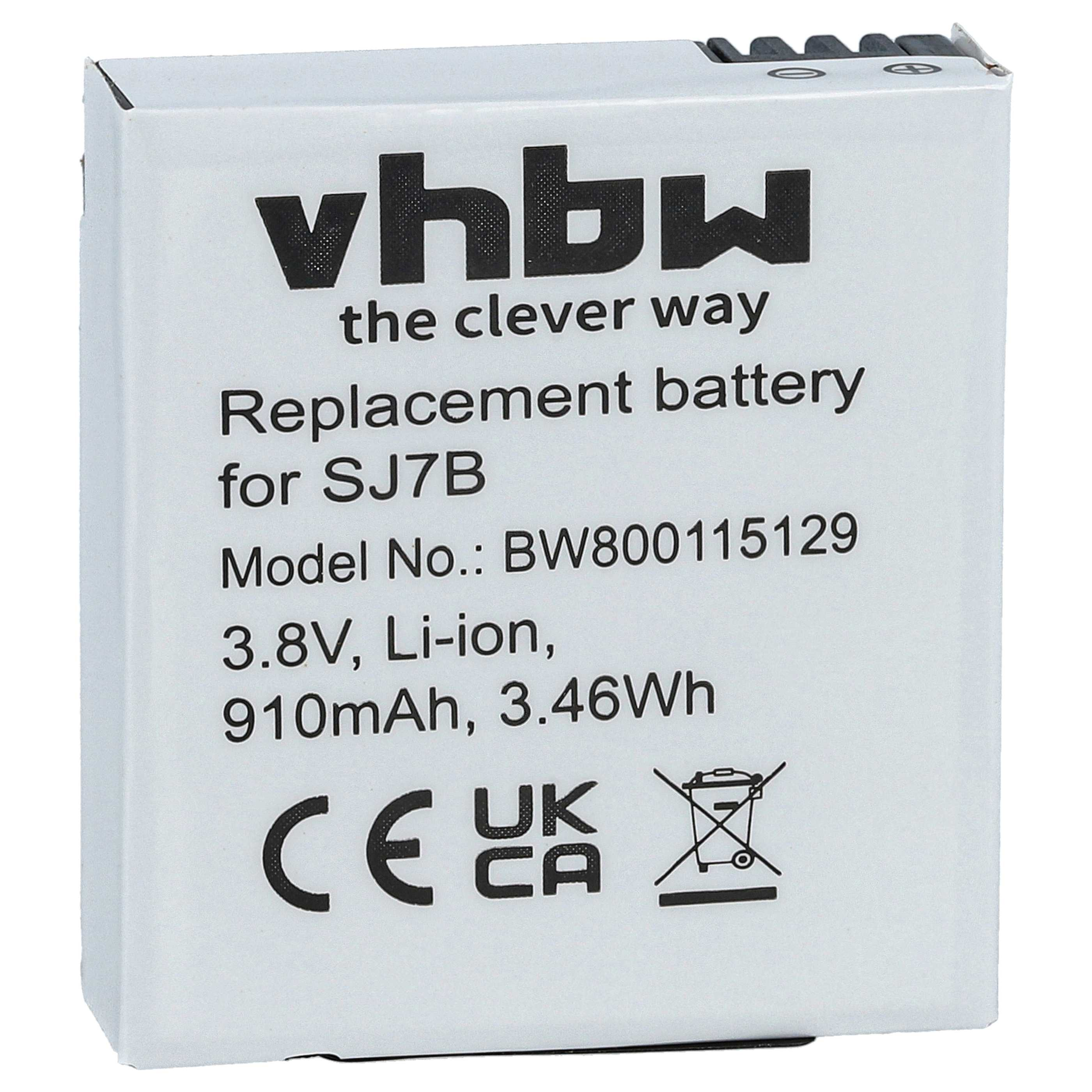 Weiße Batteriebox mit schwarzem Text. Text enthält 'vhtw' und Produktspezifikationen auf weißem Grund.