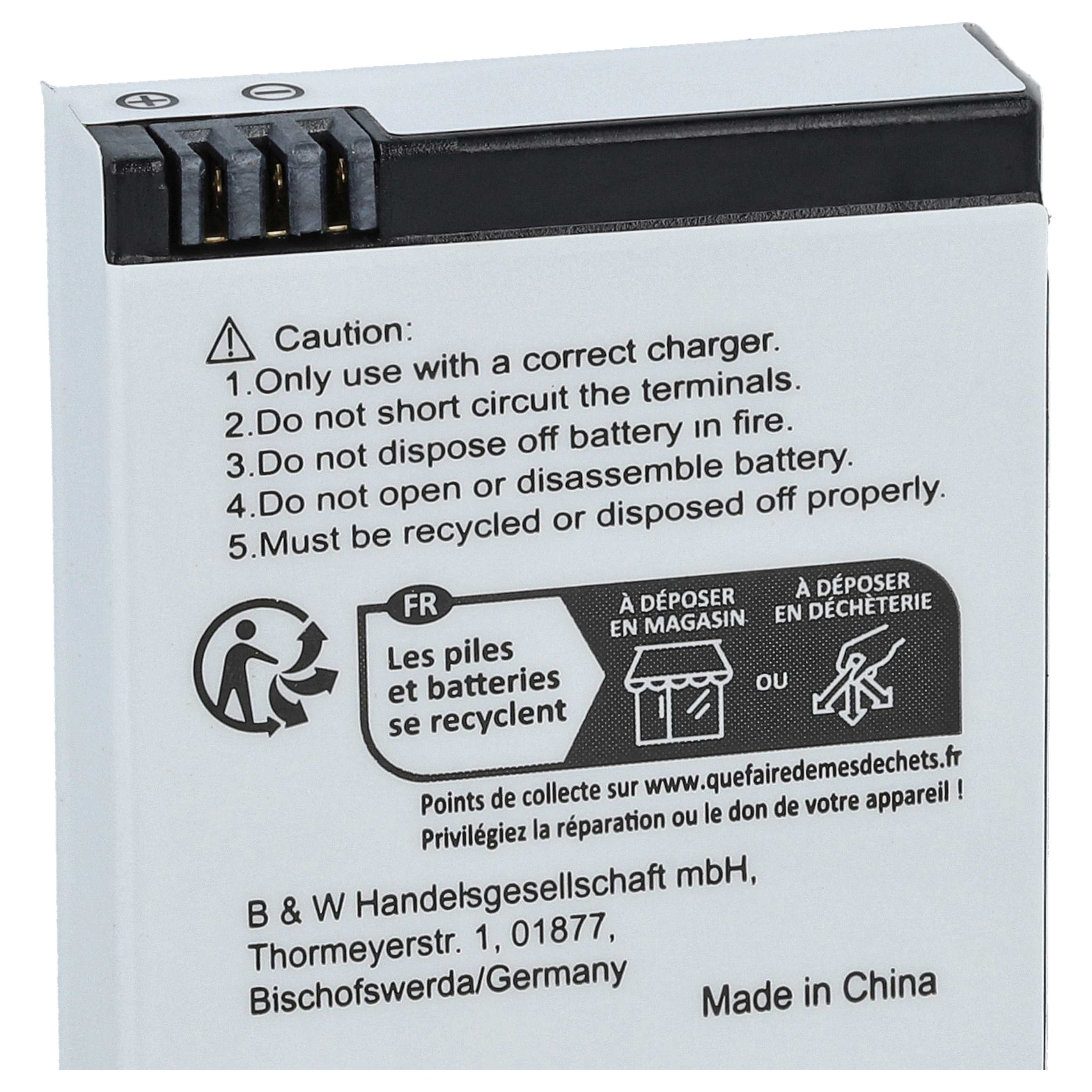 Batterie mit Text und Recycling-Symbolen.
