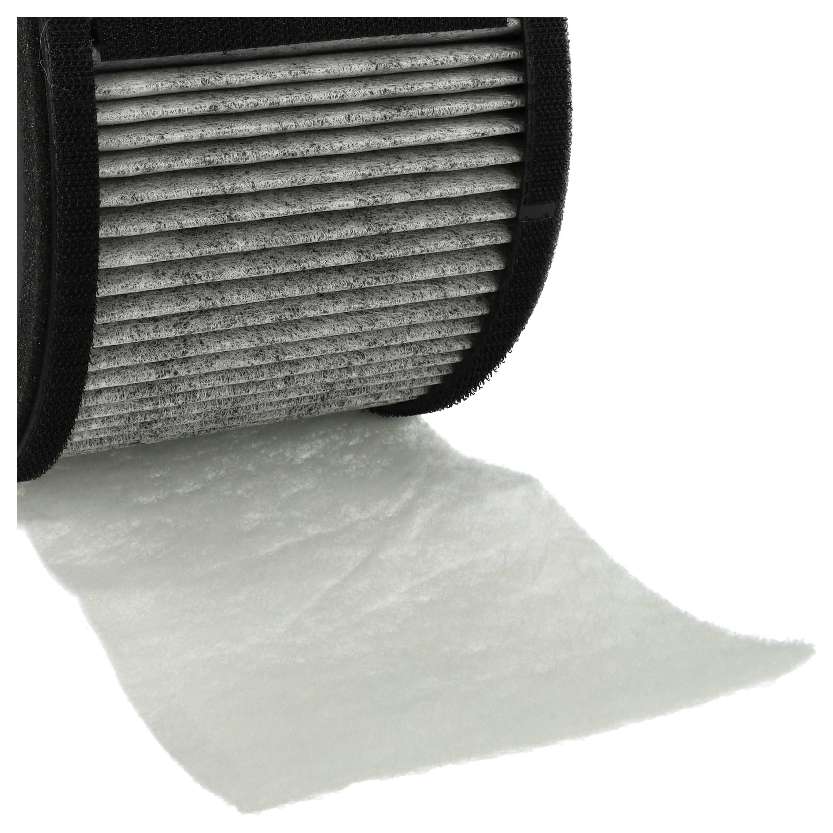 Nahaufnahme eines Filters. Der Filter ist grau und hat schwarze Ränder, mit etwas weißem Material daran.