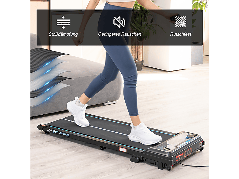 CITYSPORTS WP6 mit Steigung Walking Pad 1-6km/h Laufband, schwarz