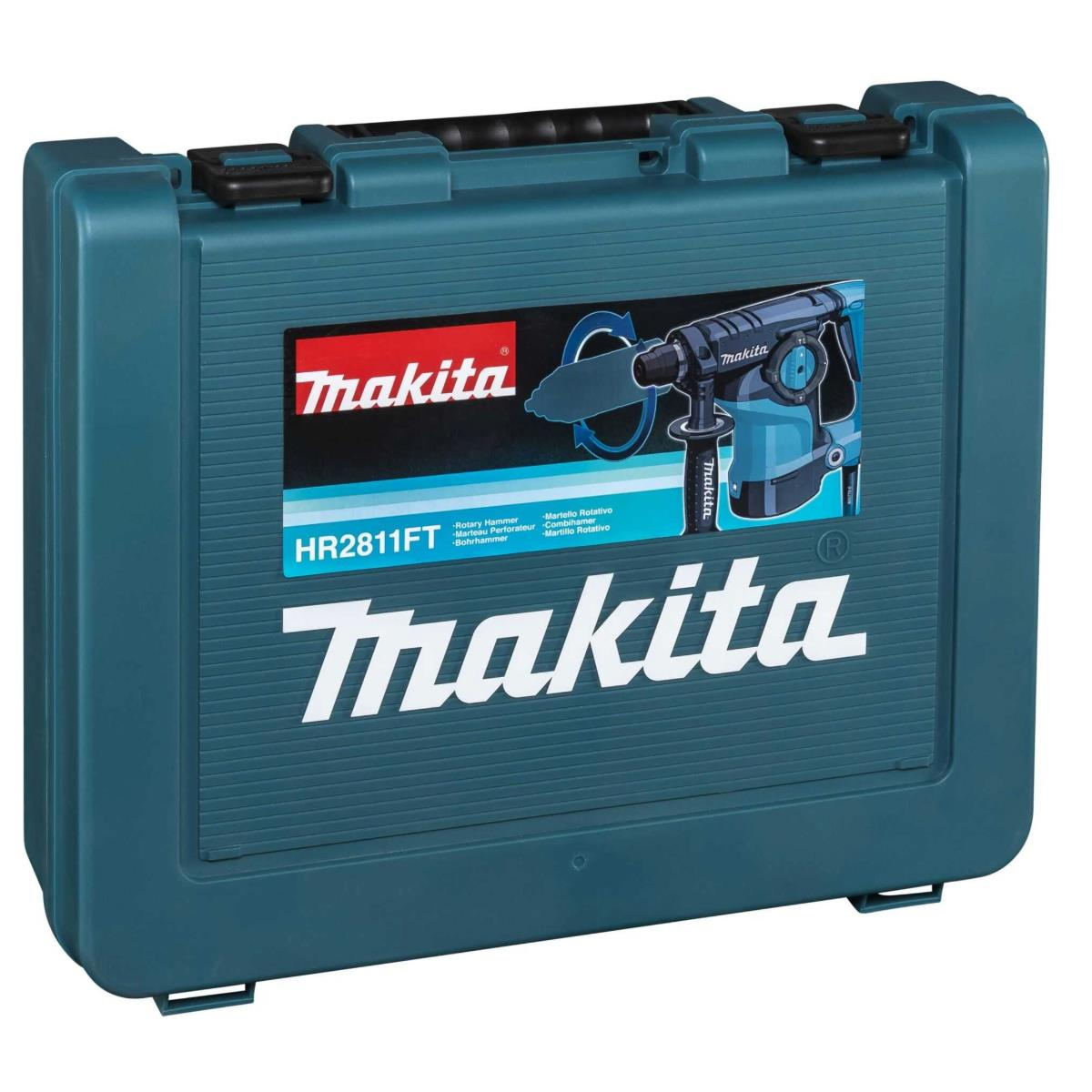 Valigetta turchese con logo Makita e grafica martello rotante blu sul davanti.