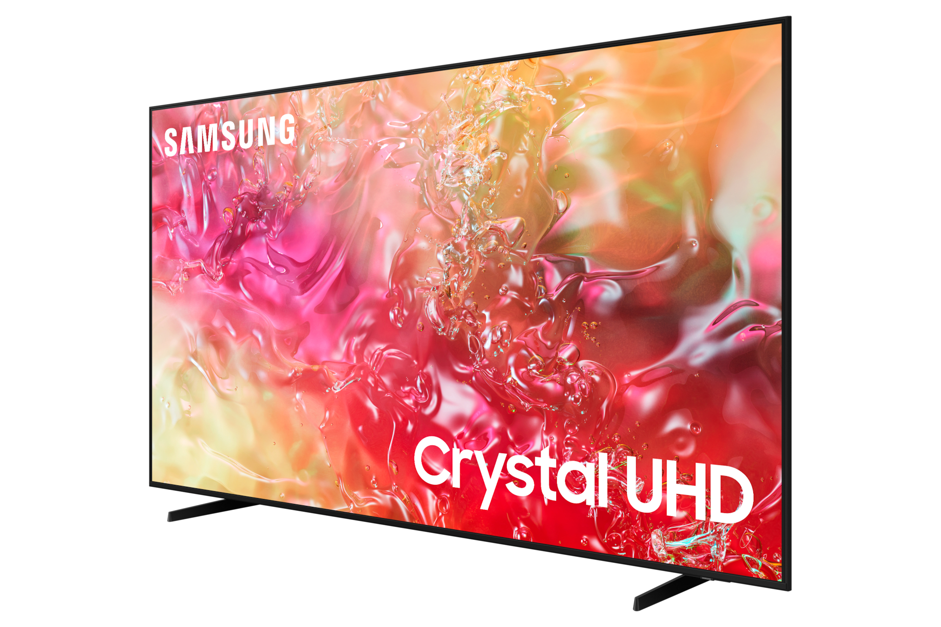 TV Samsung Crystal UHD che mostra bolle e liquido colorati.