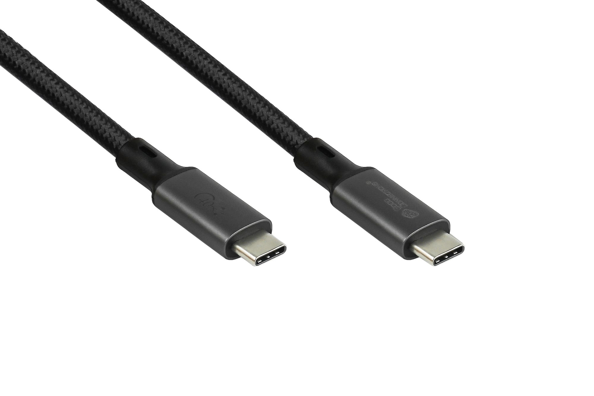 Zwei schwarze USB-C-Kabel. Sie sind in einer Nahaufnahme.
