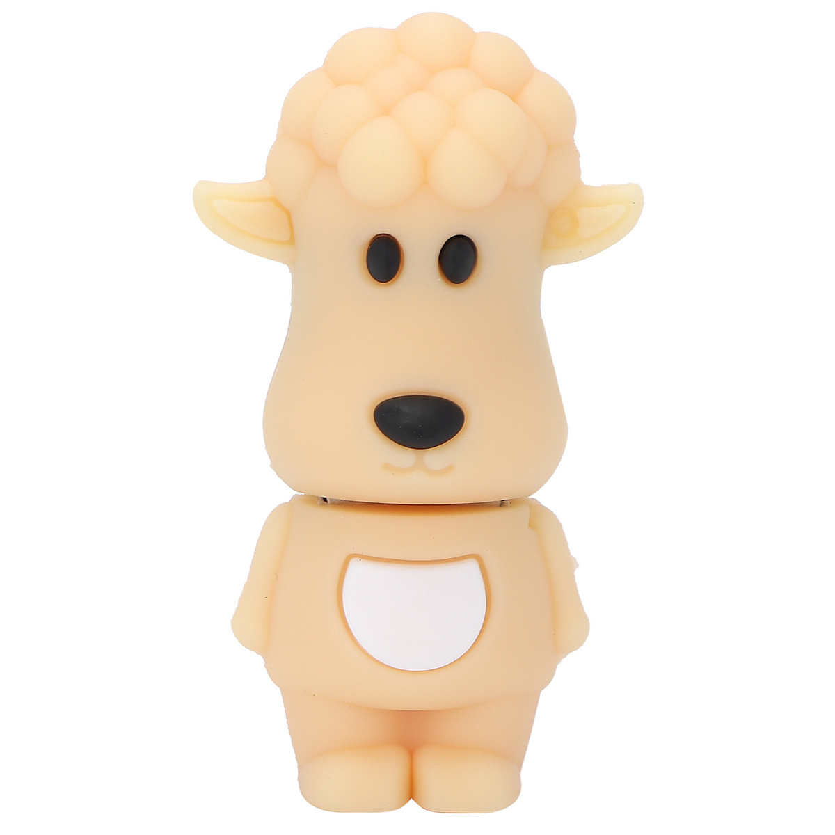 Ein schaförmiger USB-Stick, beige, mit schwarzen Augen und einem weißen Bauchnabel.