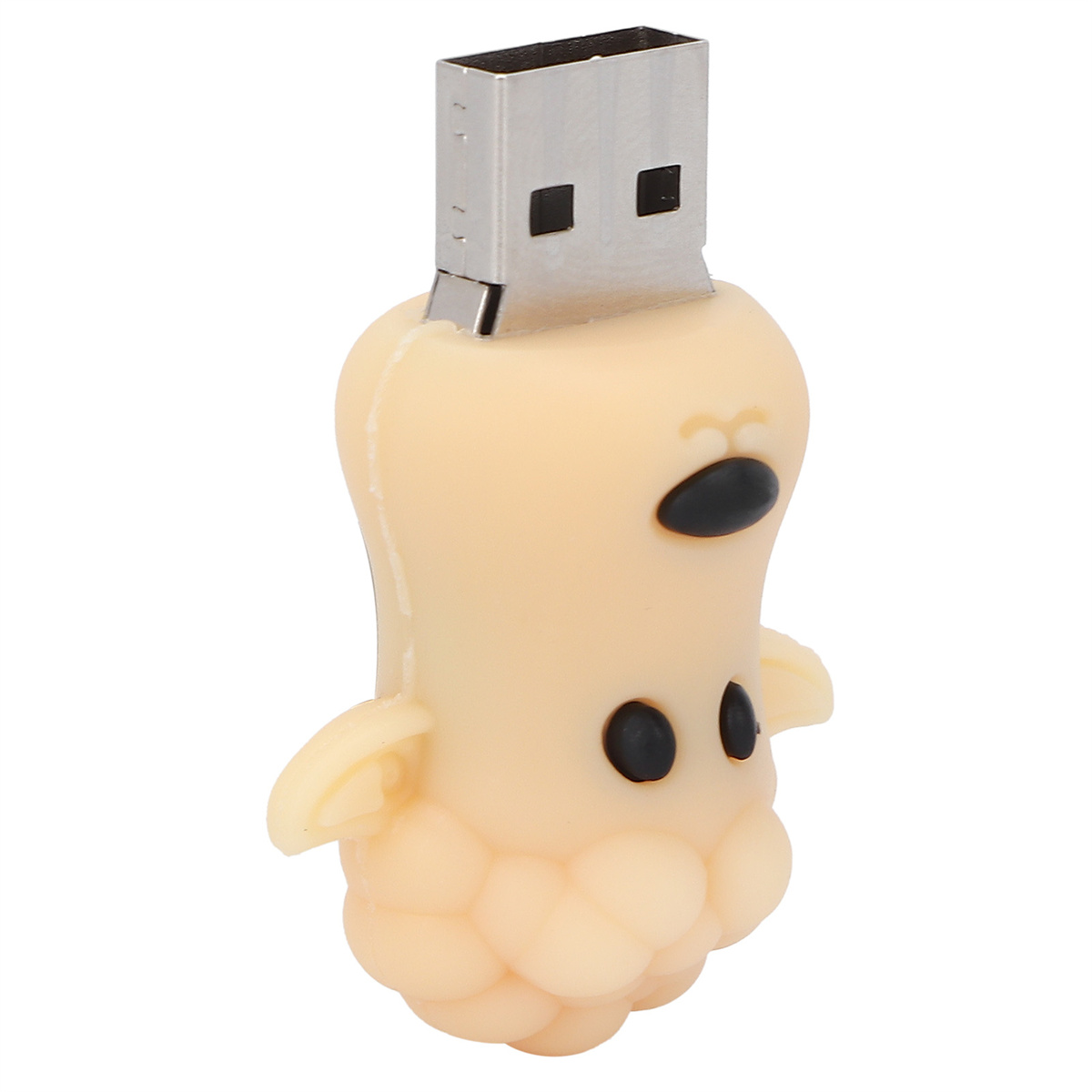 Ein hellbrauner USB-Stick in Form einer Zeichentrickfigur mit schwarzen Augen.