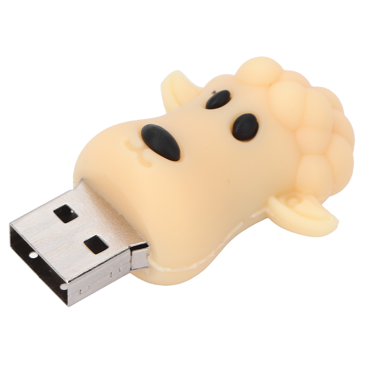 USB-Stick in Form eines Schafs, cremefarben mit schwarzen Augen.