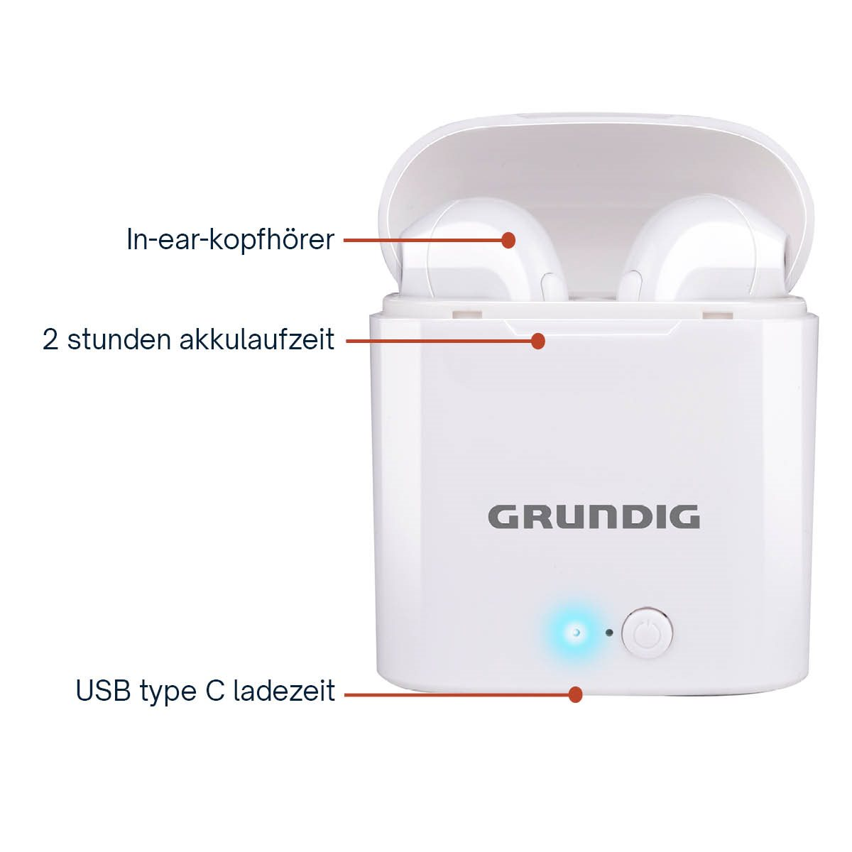 GRUNDIG MEGIN6850/002, In-ear In-Ear-Kopfhörer Bluetooth Weiß