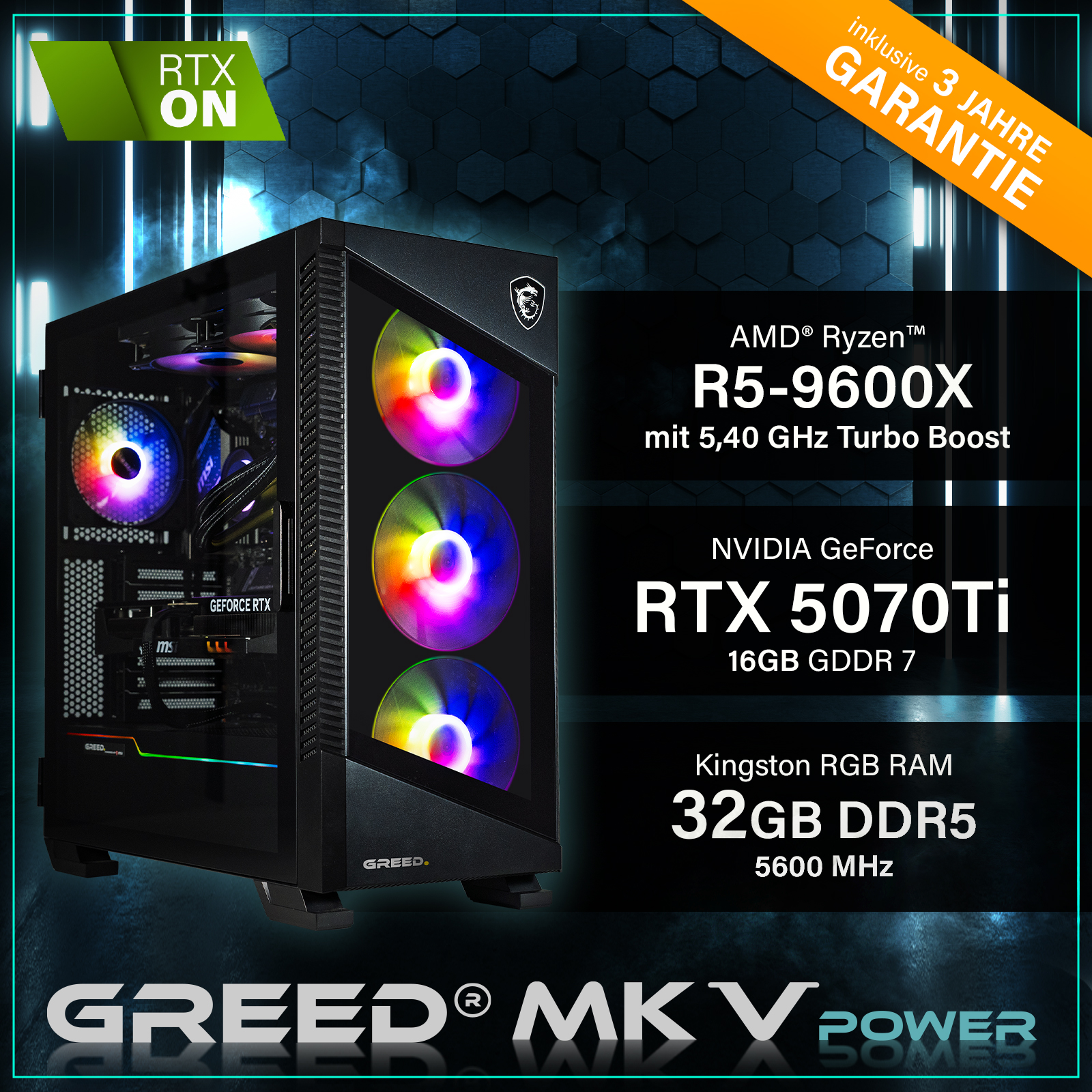 Komputer do gier z czarną obudową. Obudowa ma światła, a komponenty są widoczne.