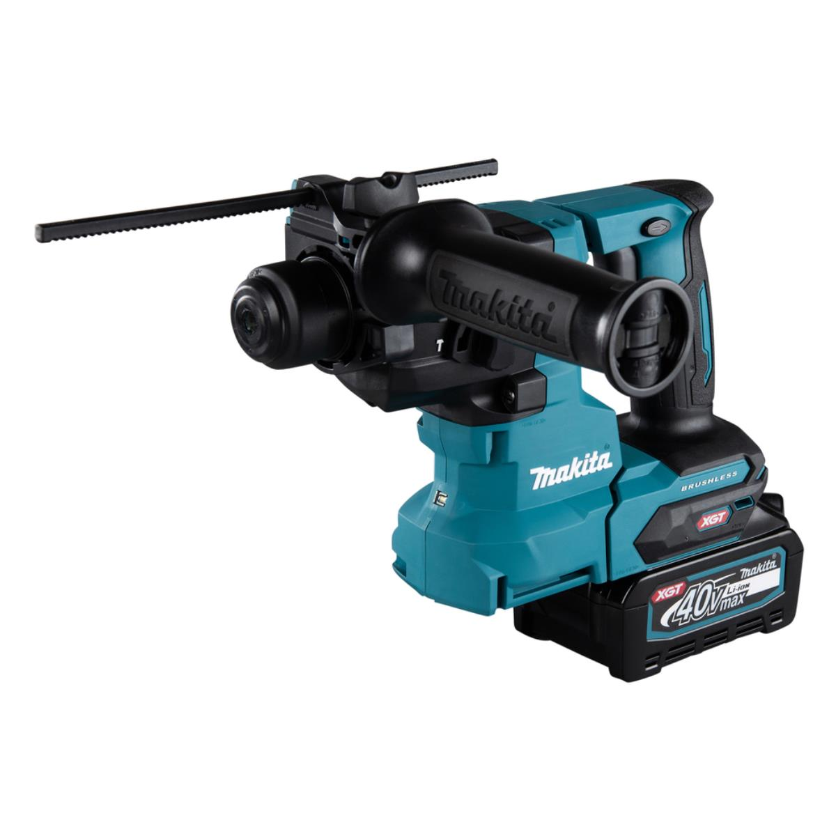 Eine türkisblaue und schwarze Akku-Schlagbohrmaschine von Makita mit schwarzem Griff und Akku. Das Makita-Logo ist sichtbar.