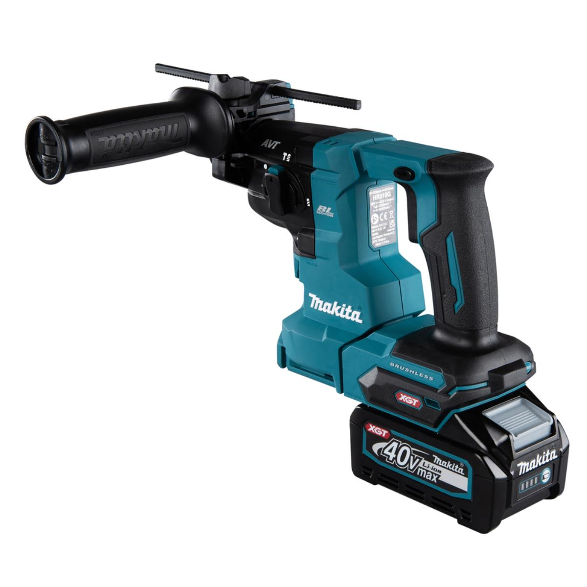Makita teal und schwarzer Akku-Bohrhammer mit Akku, auf weißem Hintergrund.