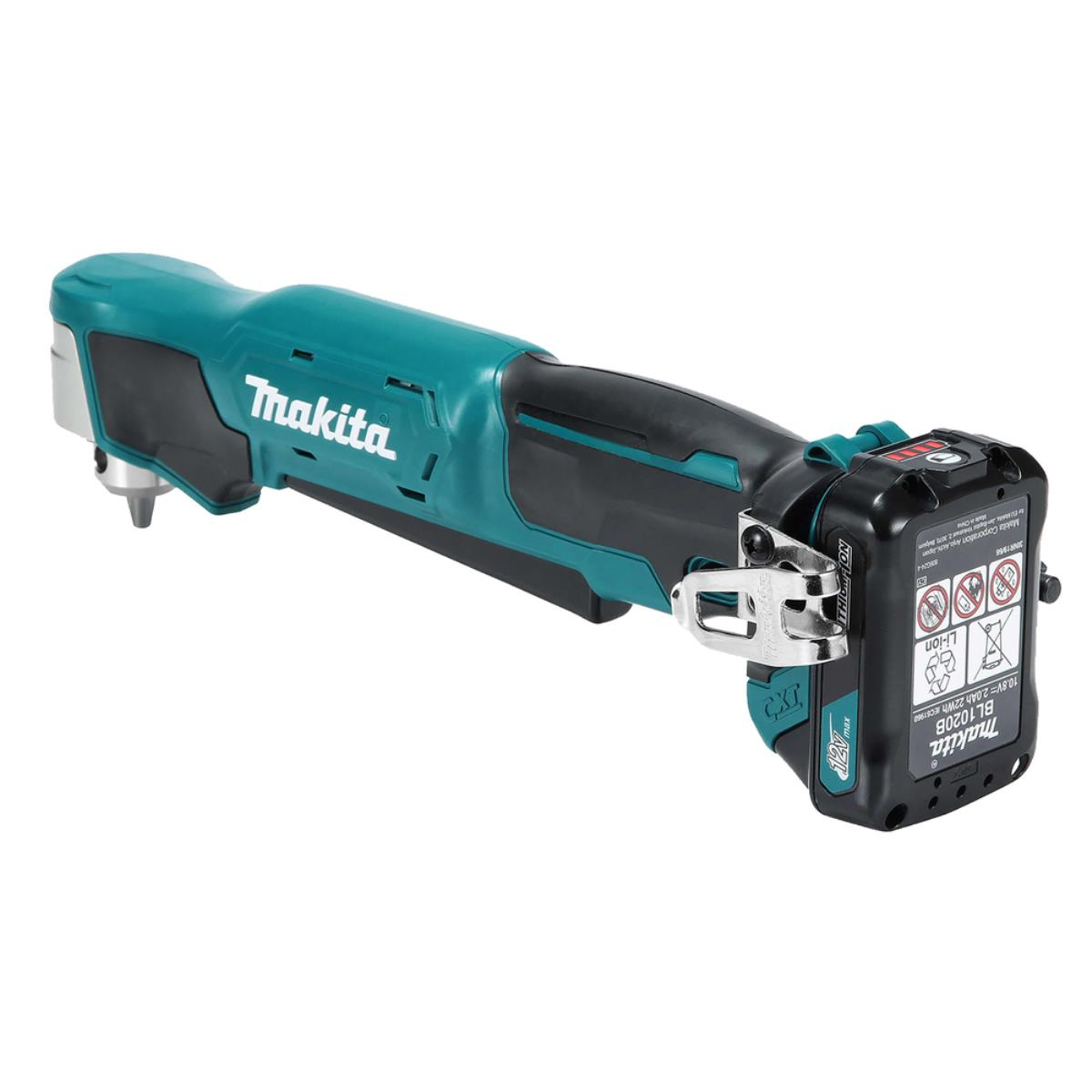 Herramienta eléctrica Makita verde y negra con batería adjunta.