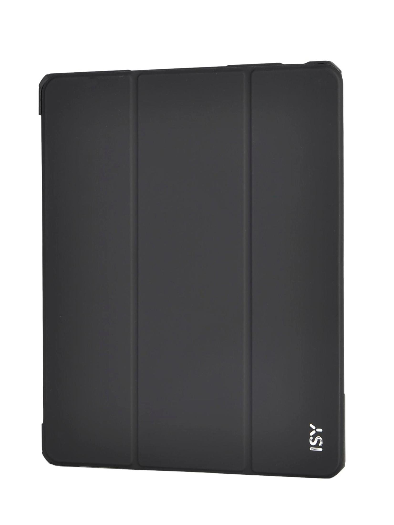 Schwarze Tablethülle. Die Hülle ist geschlossen und hat ein schlichtes, elegantes Design.