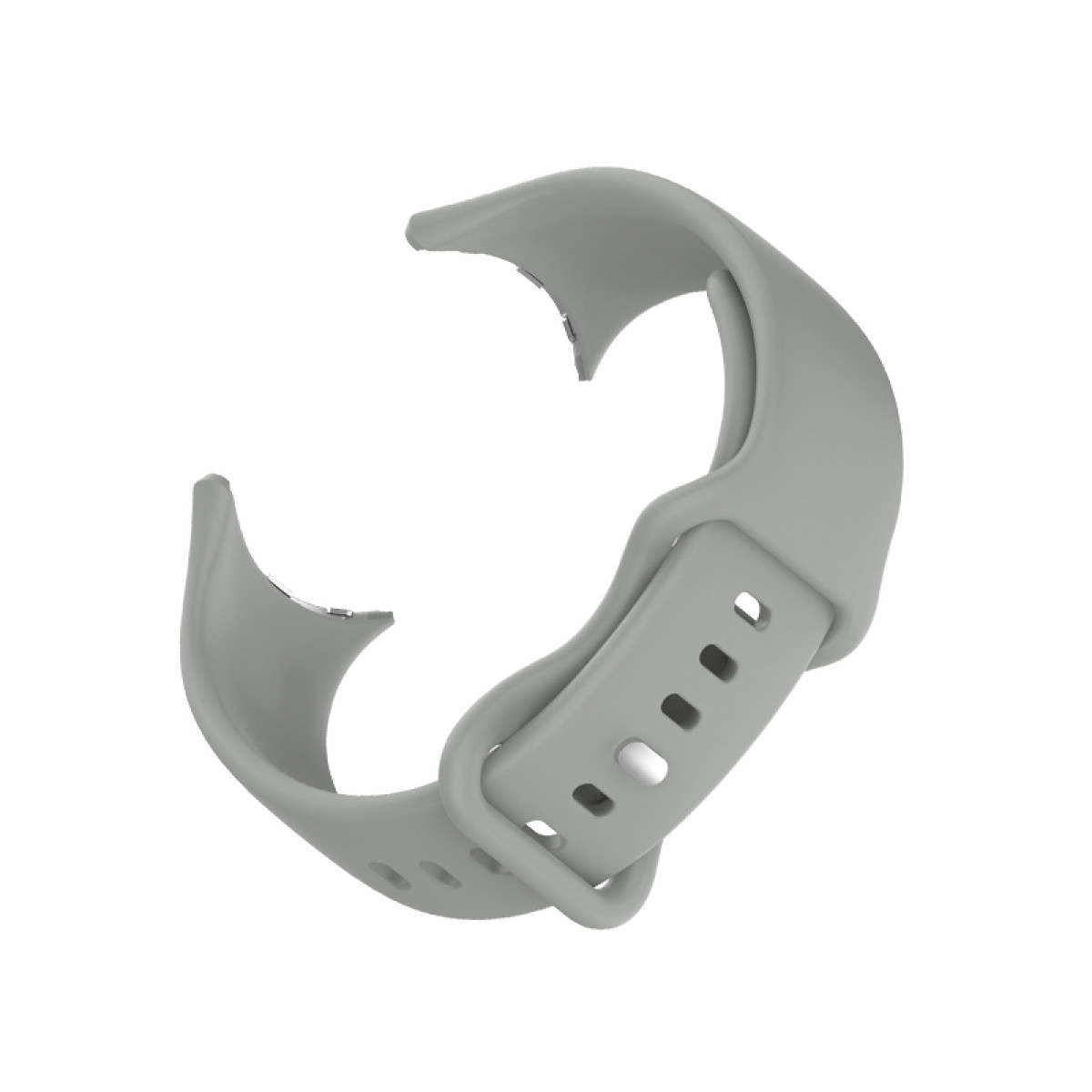 Ein graues Uhrenarmband mit Löchern und einer Schnalle.