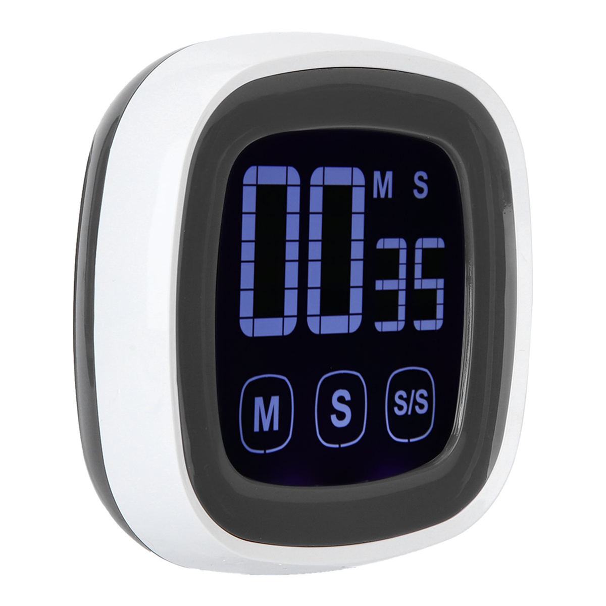 Ein digitaler Timer mit einem schwarz-weißen Rahmen. Der Timer zeigt 00:35 in blauen Ziffern an.