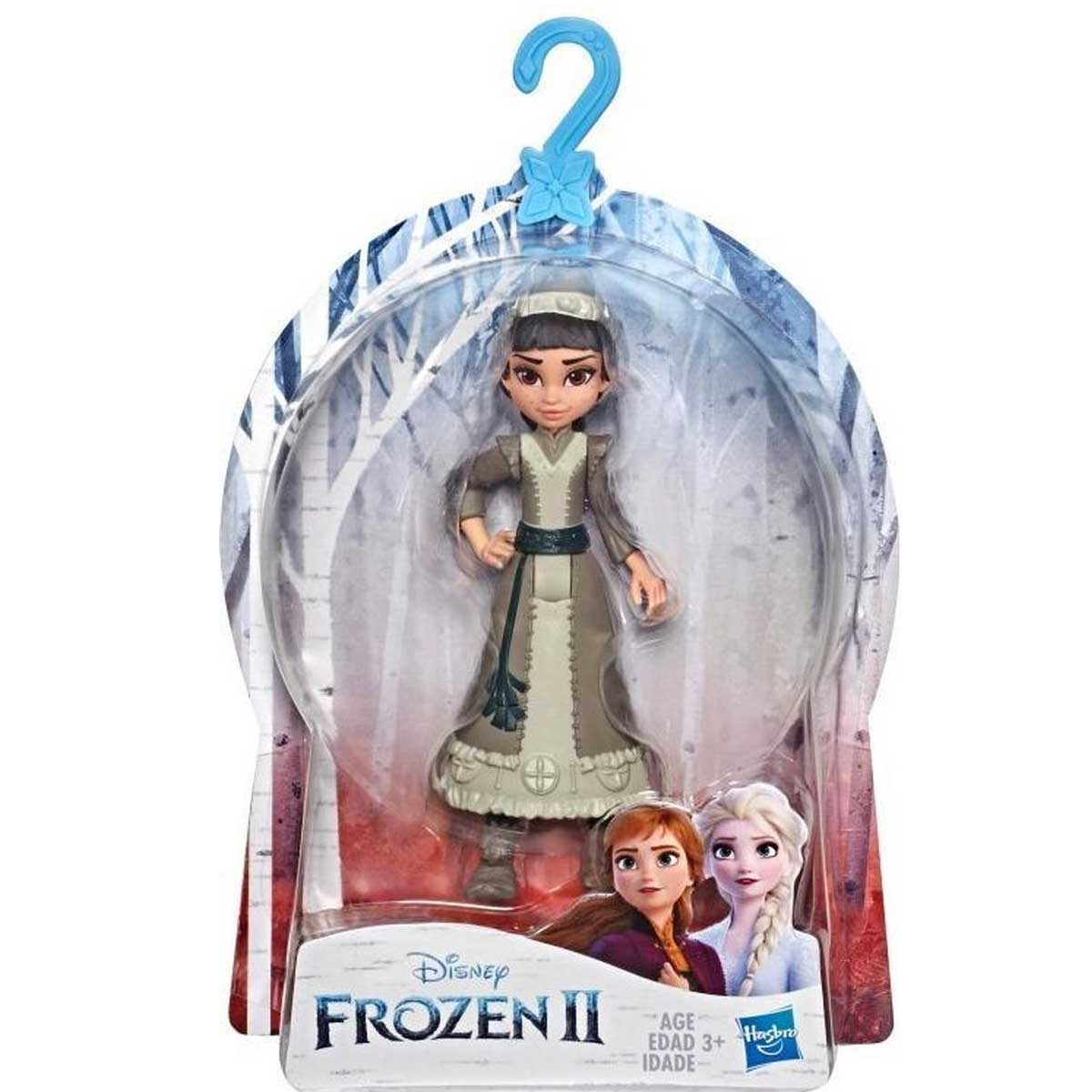 Un set di giocattoli Frozen II in una confezione, con un personaggio e Anna ed Elsa.