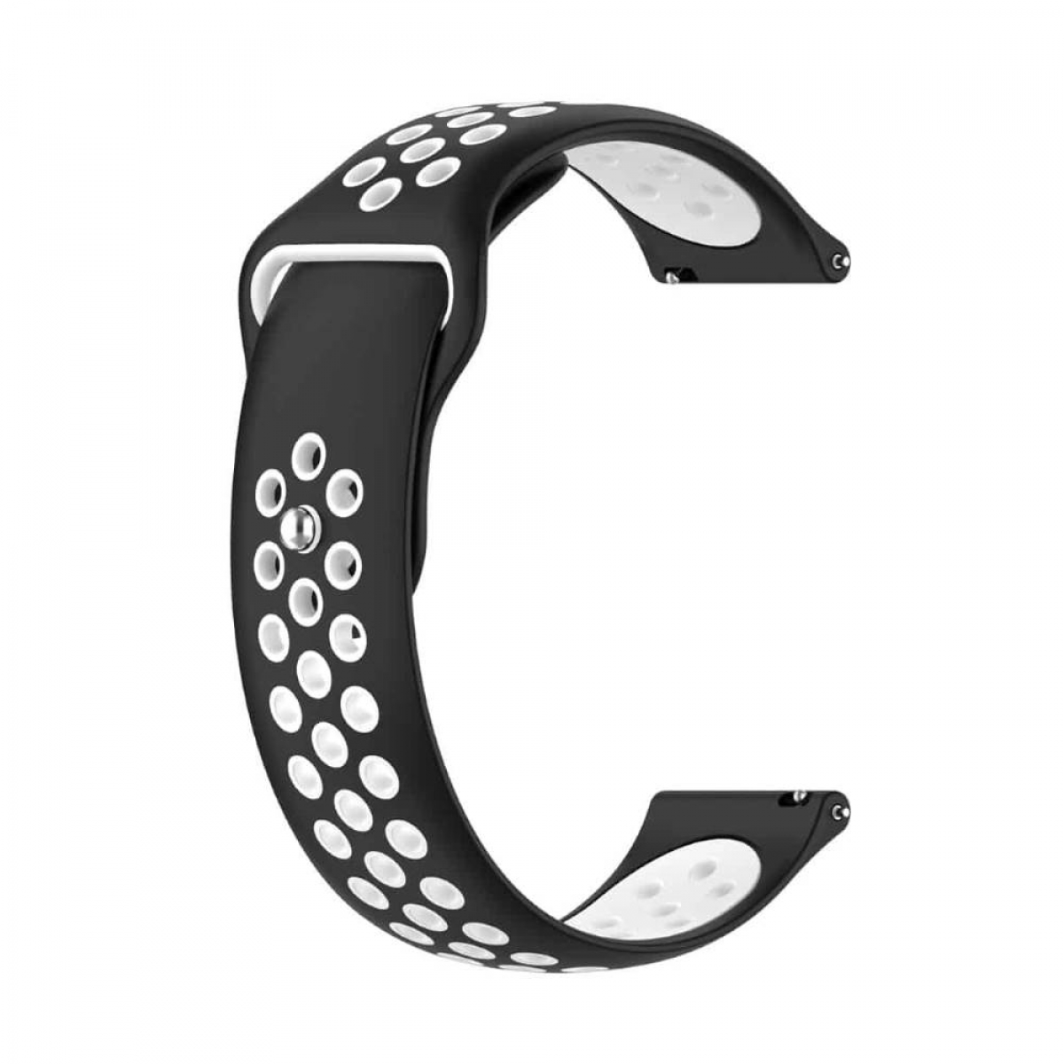 Schwarz-weißes Uhrenarmband mit perforiertem Design.