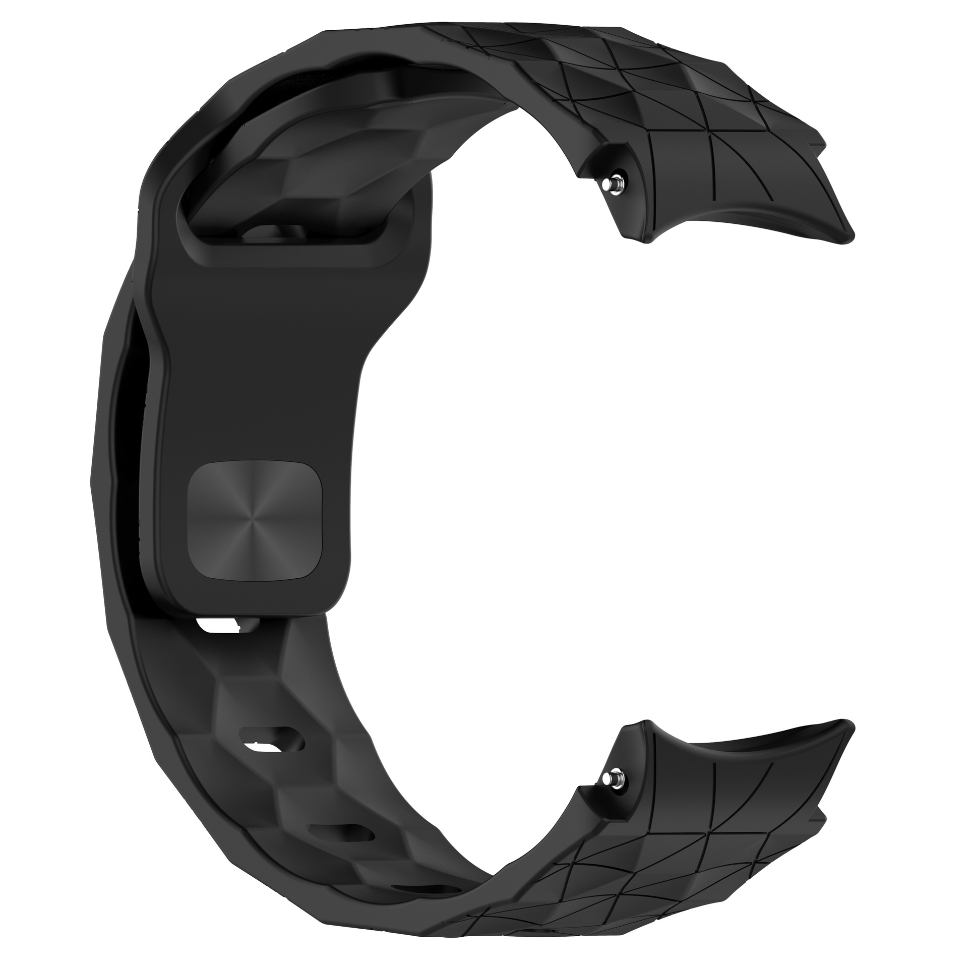 Cinturino nero con motivo geometrico strutturato.