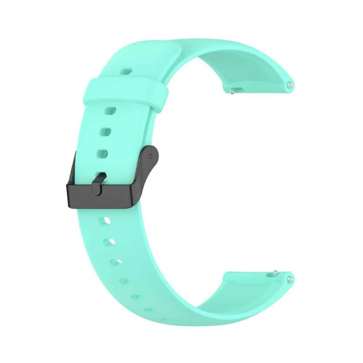 Ein hellgrünes Smartwatch-Armband mit schwarzer Schnalle, auf weißem Hintergrund platziert.