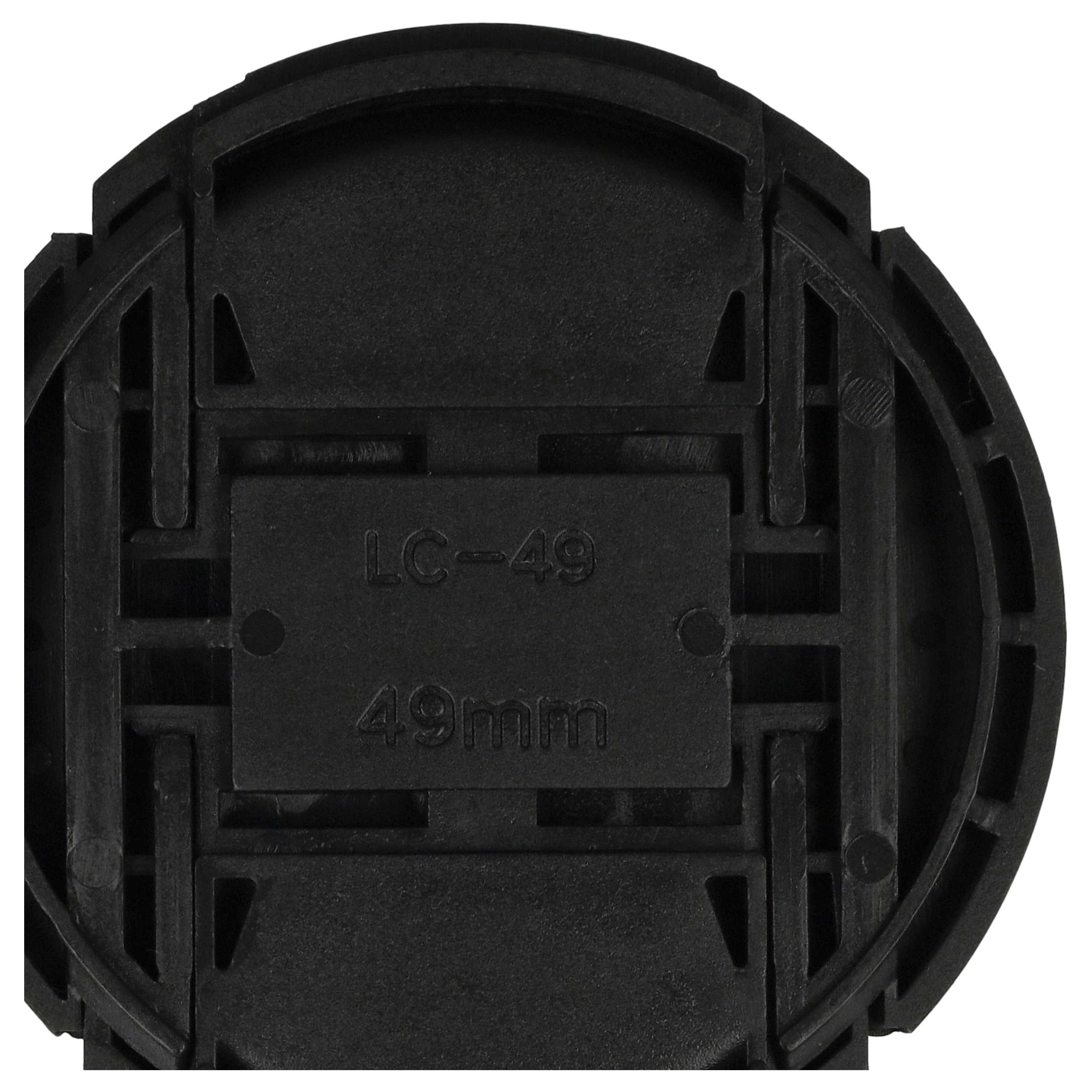Ein schwarzer Objektivdeckel mit LC-49 und 49mm darauf geschrieben.