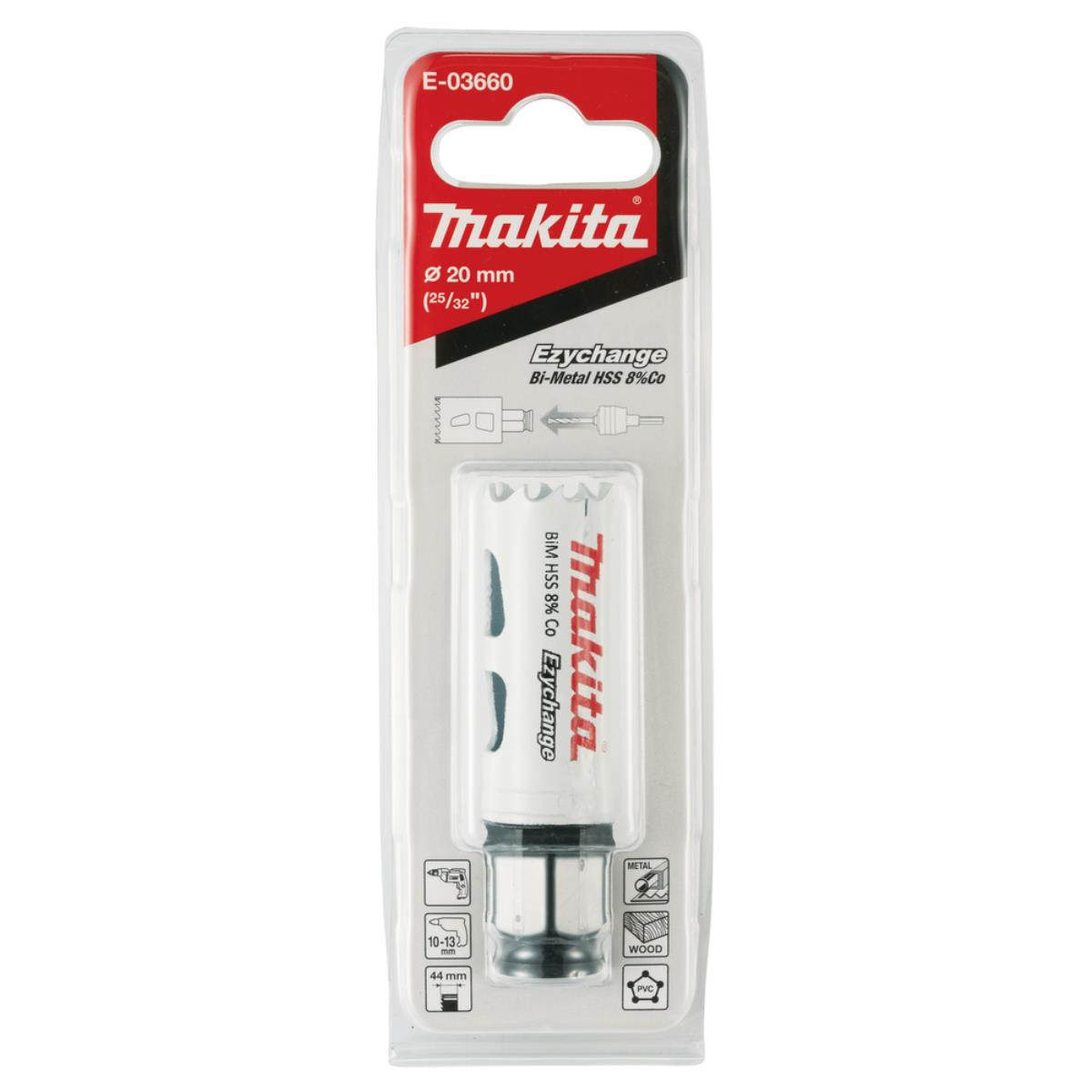 Makita Lochsägen-Kit auf schwarzem und weißem Hintergrund.