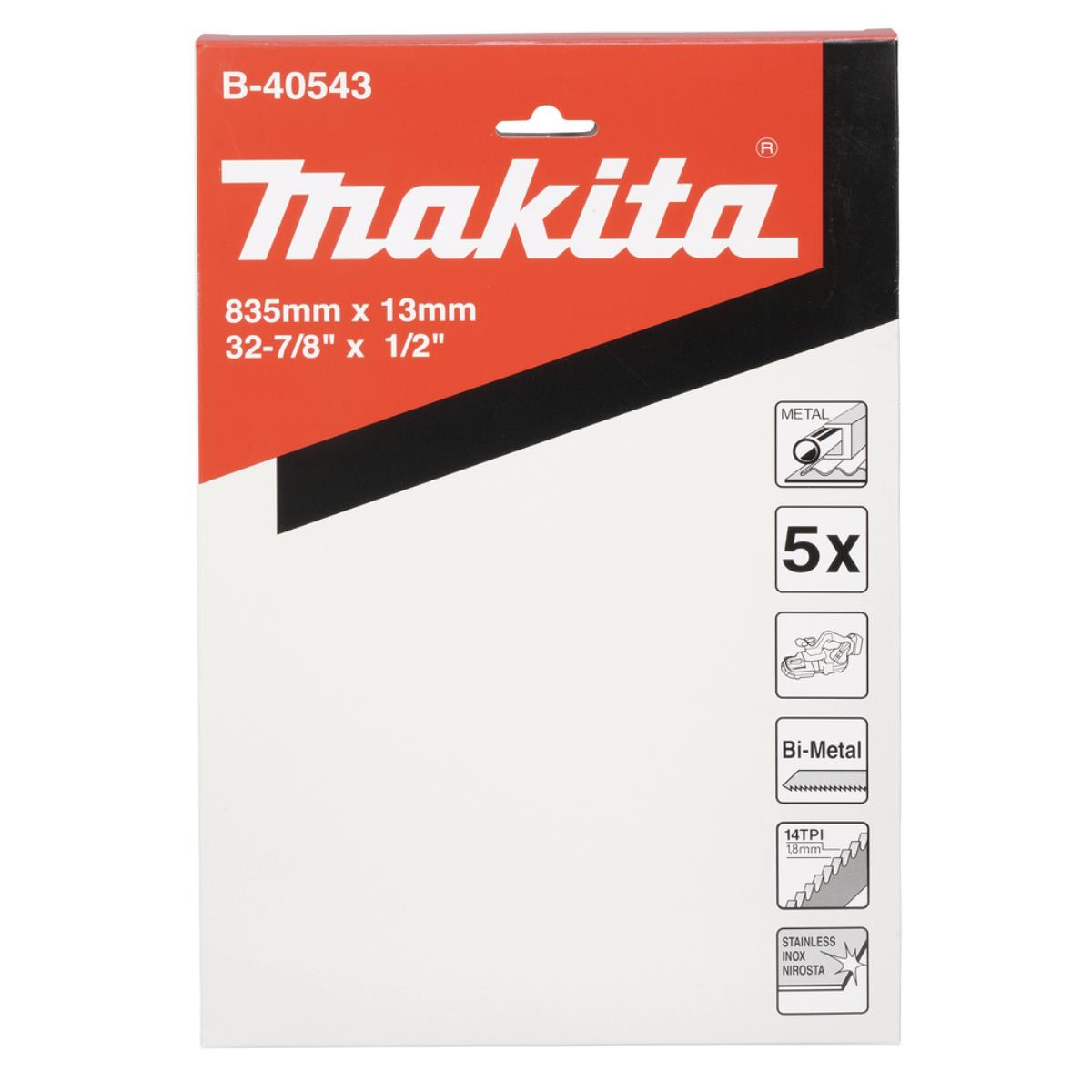 Eine Makita Sägeblattbox mit Text und Diagrammen, die ihre Eigenschaften zeigen.