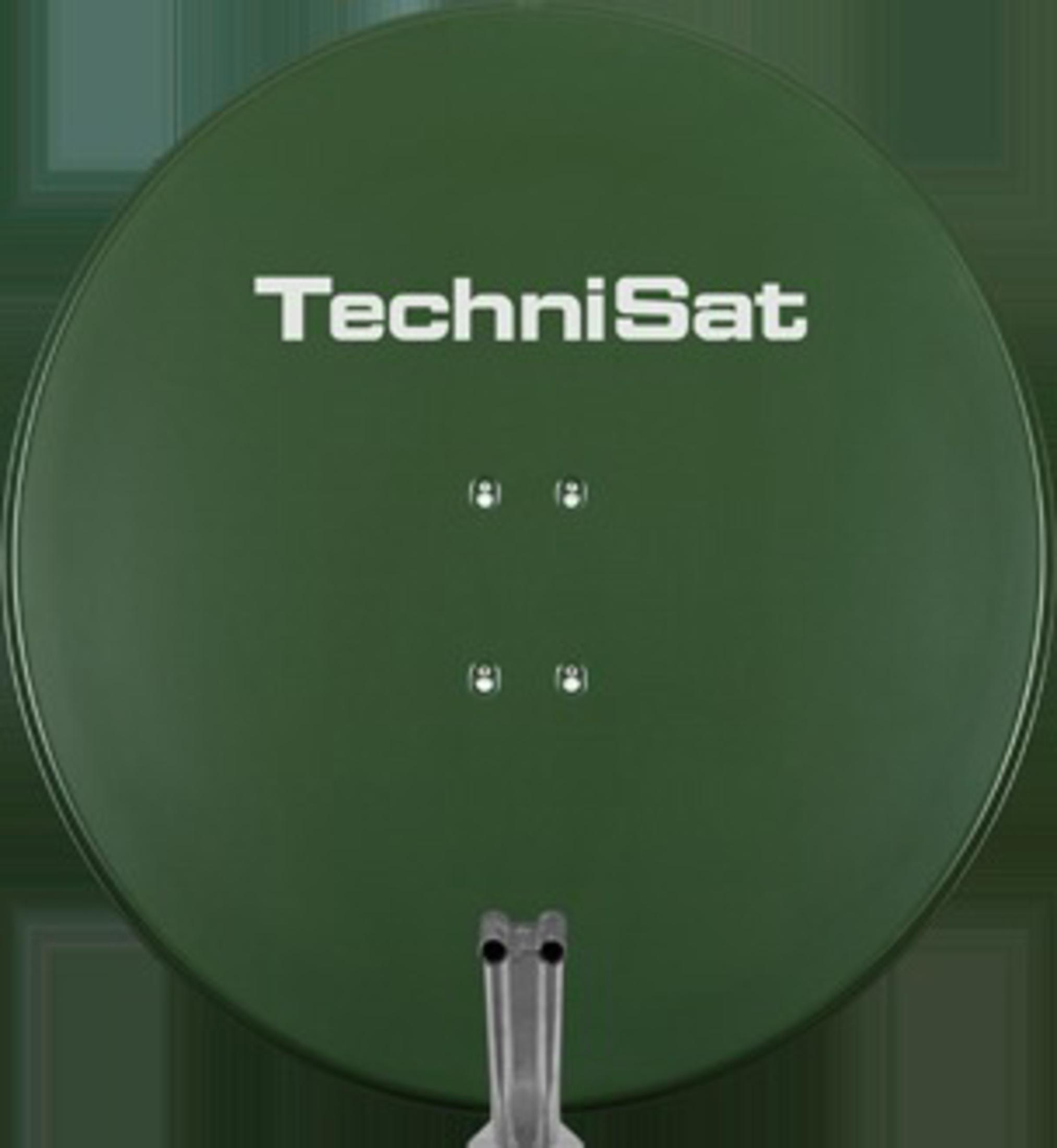 Grüne Satellitenschüssel mit weißem TechniSat-Text.