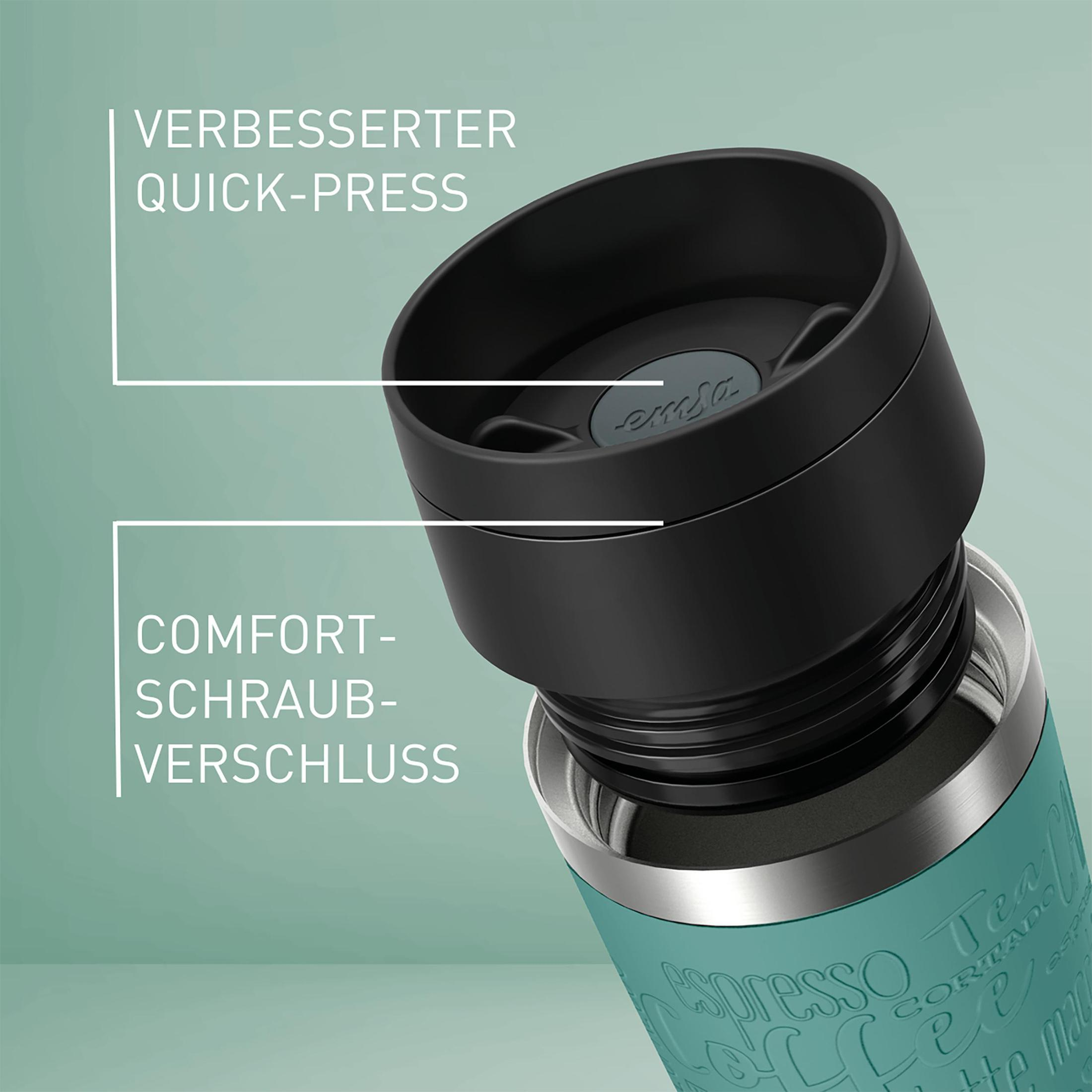 Eine türkisfarbene Reisetasche mit schwarzem Deckel und Textbeschriftungen.