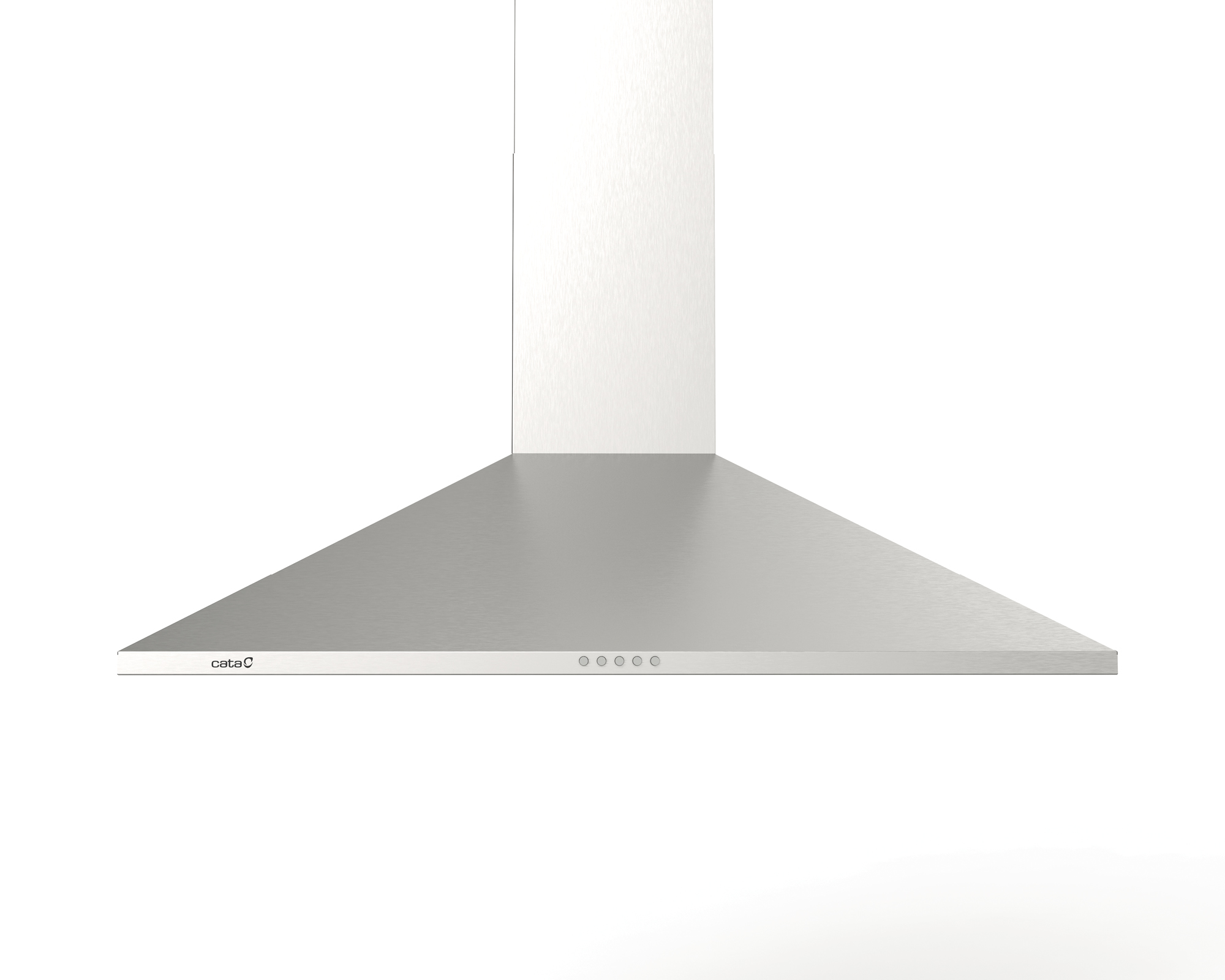 Cappa da cucina in acciaio inox. Ha un design piatto e angolato.