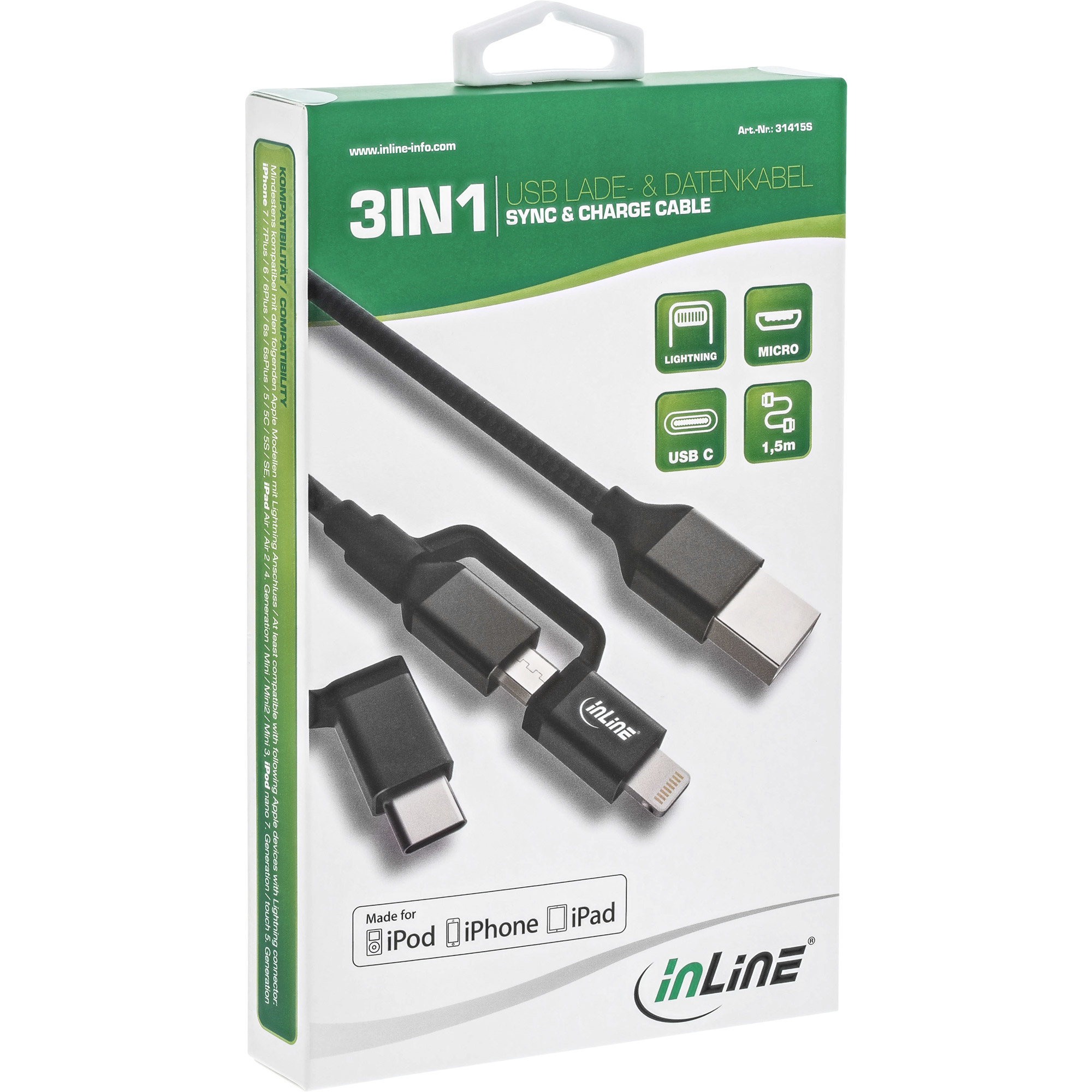 Cavo USB 3 in 1 in una scatola.