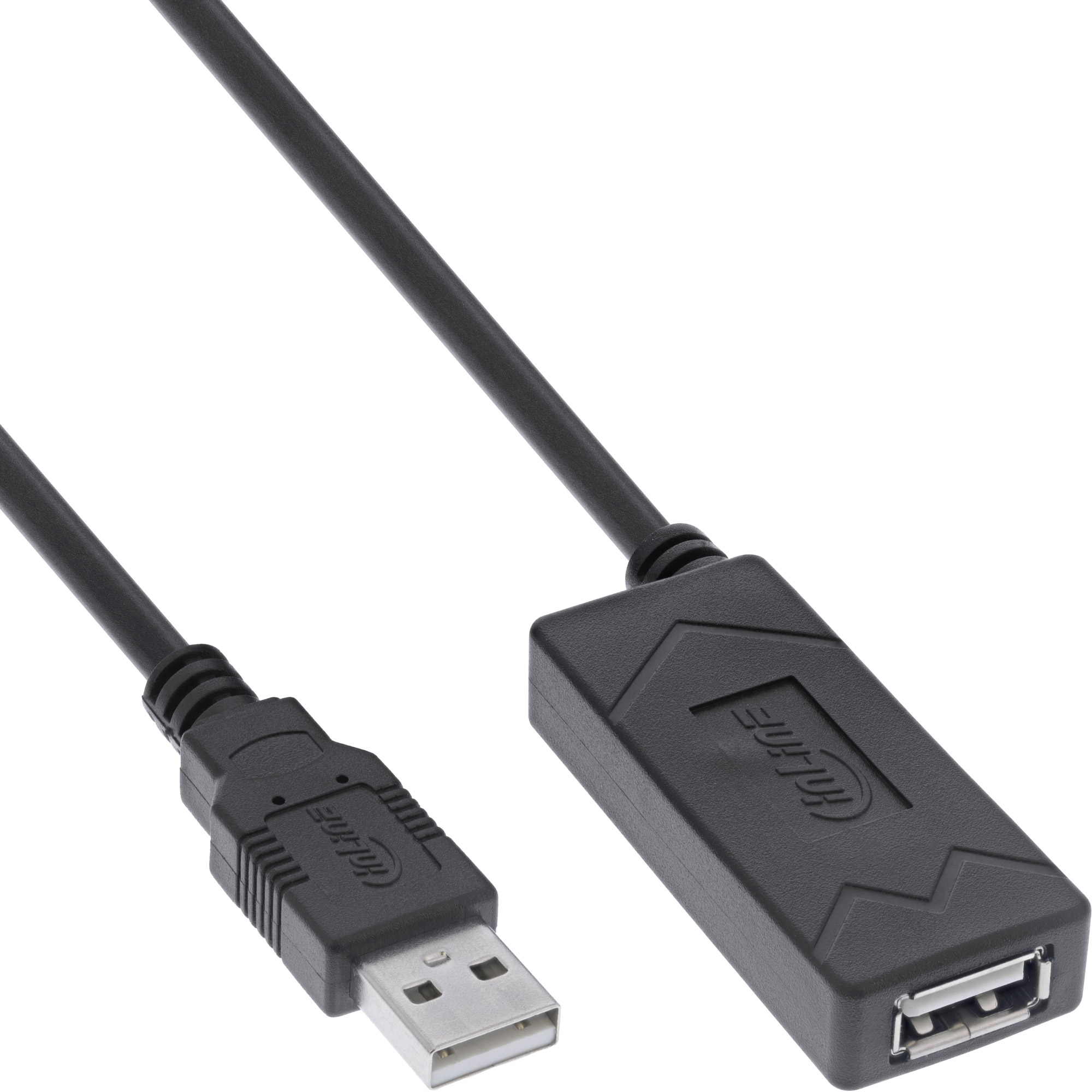 Cavo di prolunga USB nero con un connettore USB-A maschio a un'estremità e un connettore USB-A femmina all'altra.